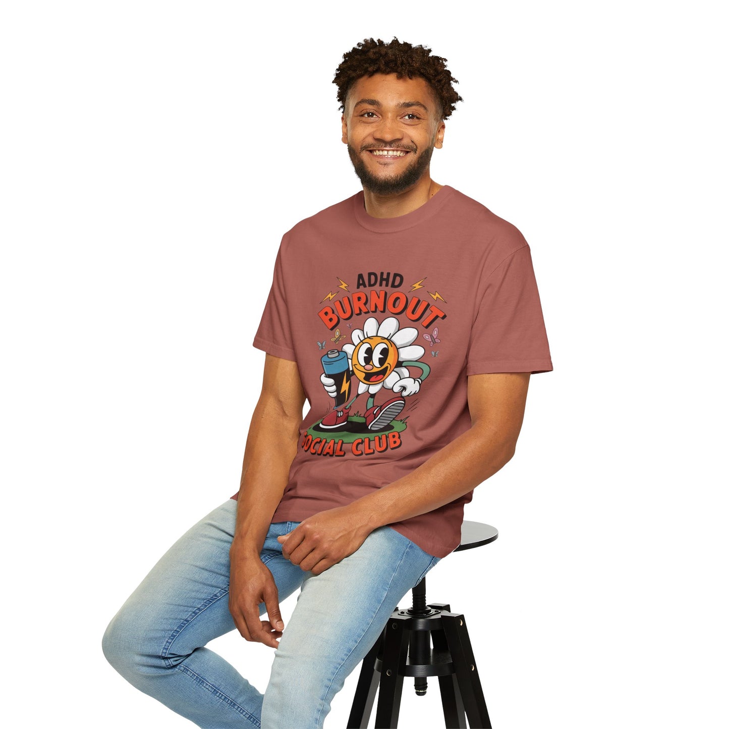 ADHD Burnout Social Club Tee – Funny Retro Flower Character Shirt