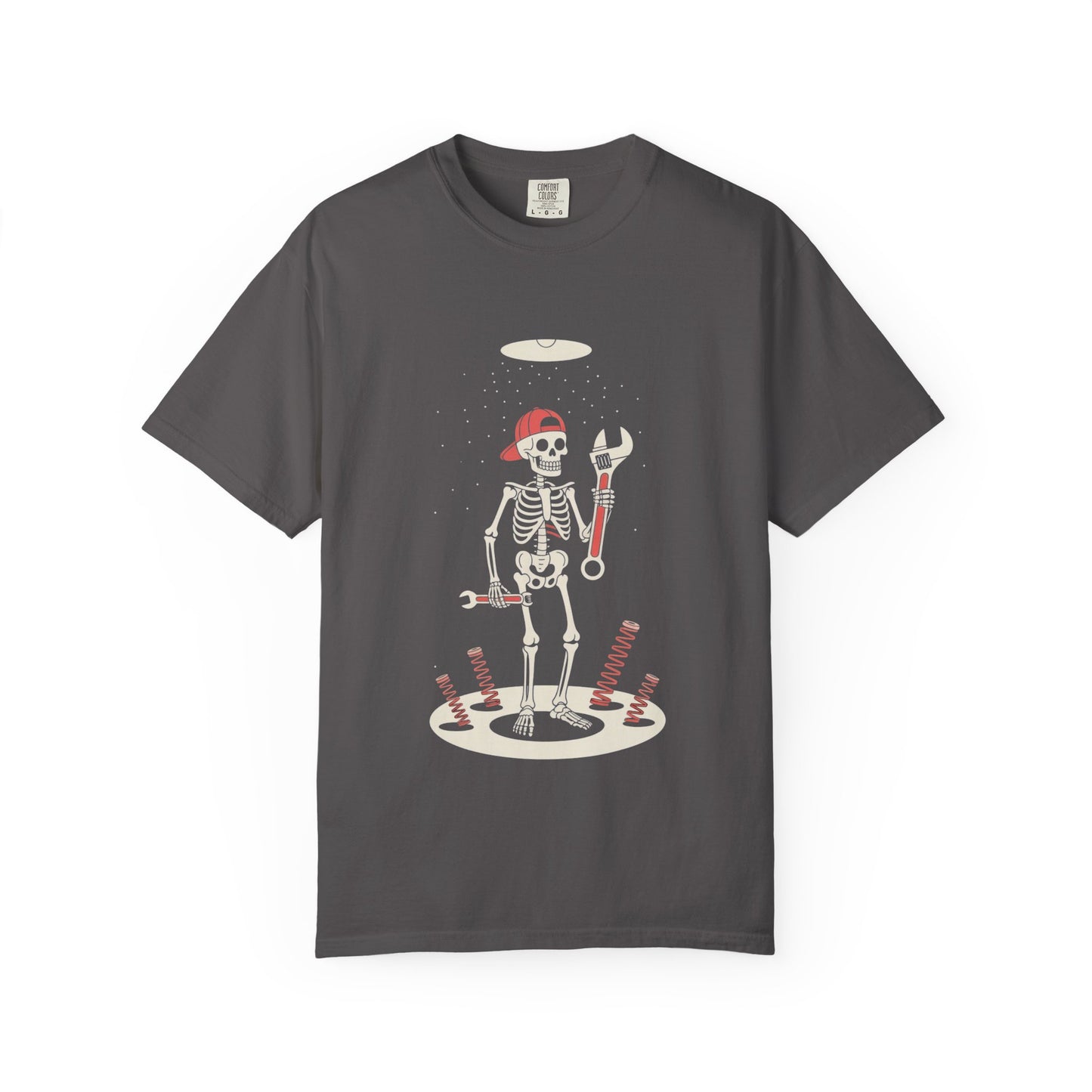 UFO Mechanic Skeleton Tee – Alien Abduction Fixer Shirt