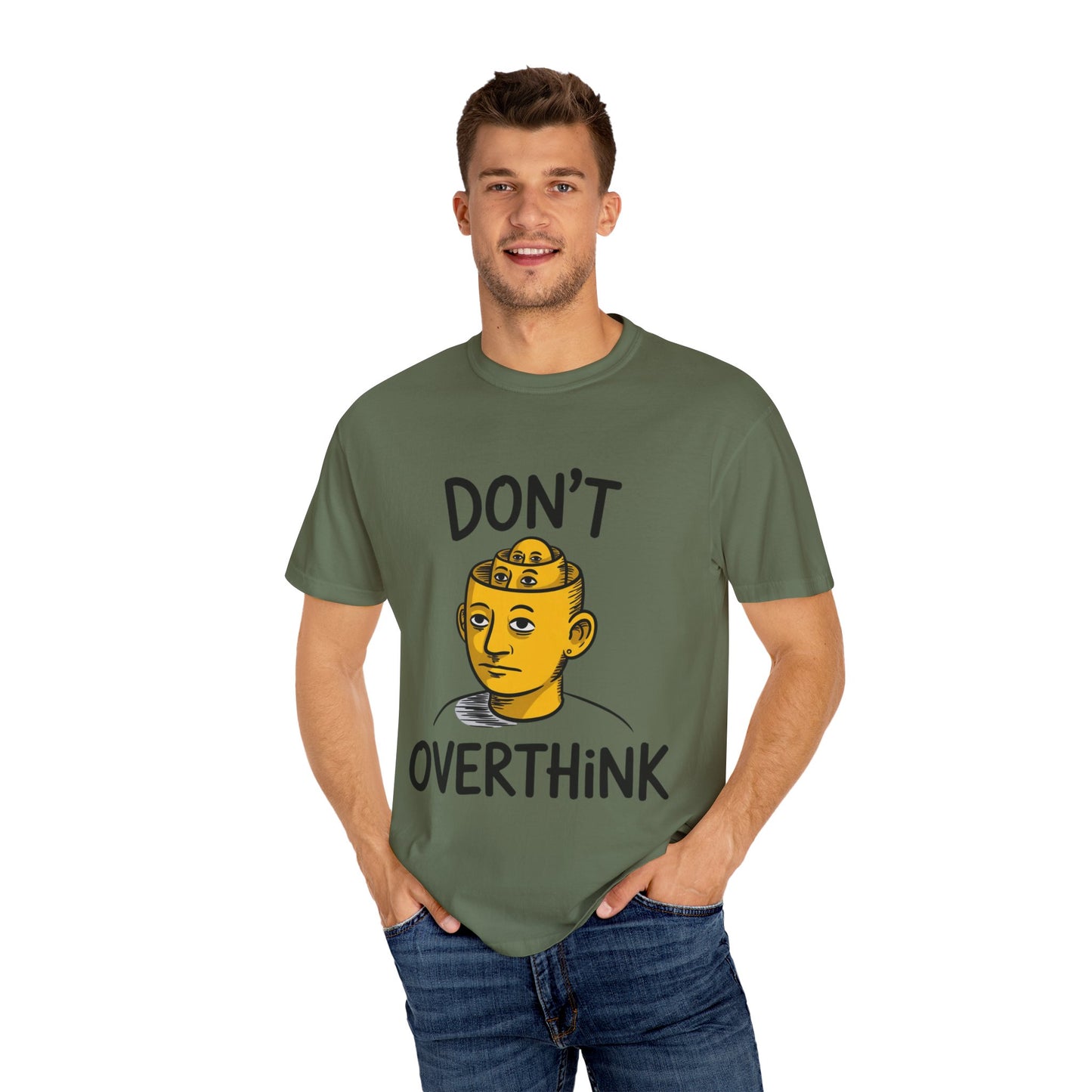 Don’t Overthink It Tee – Surreal Head Illustration Shirt