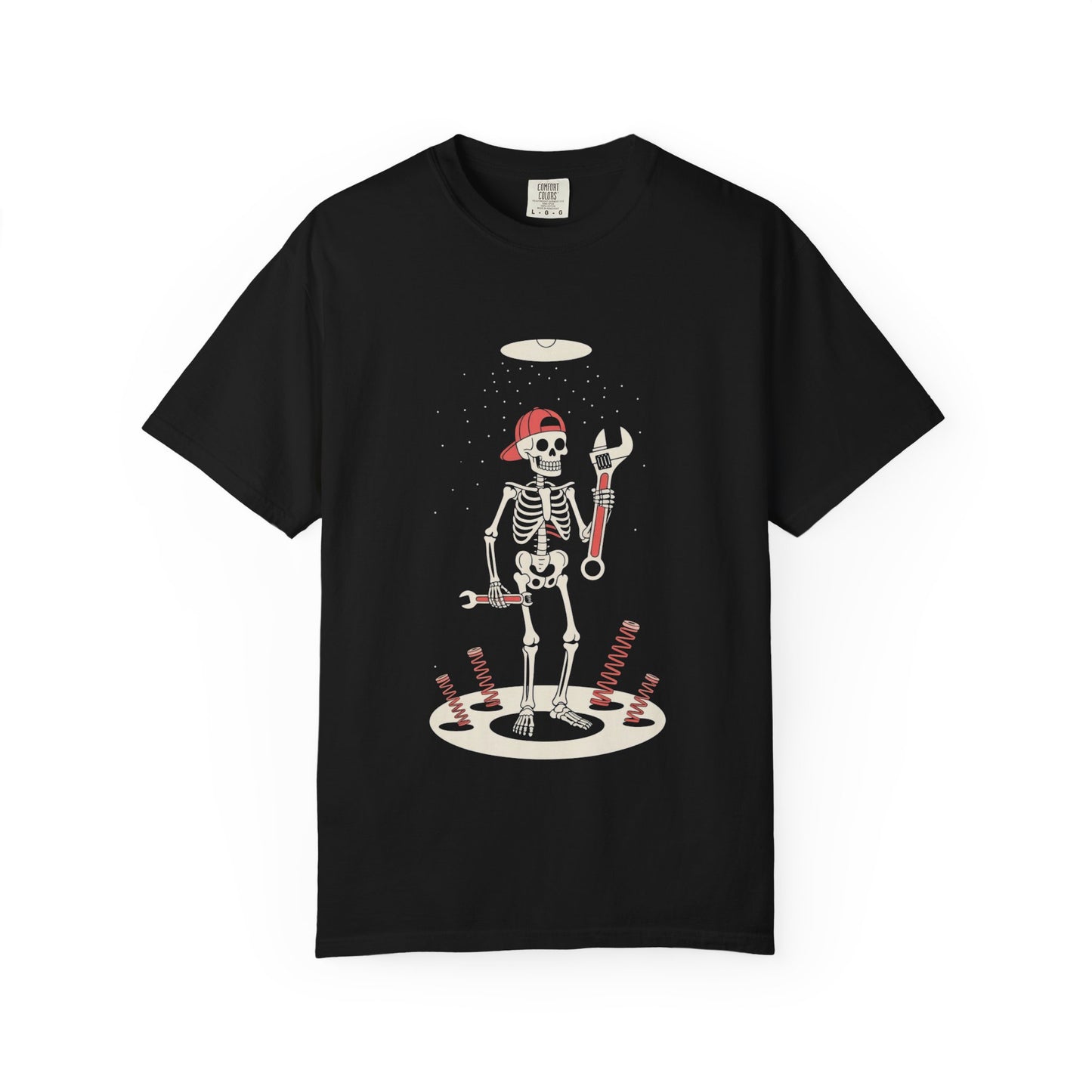 UFO Mechanic Skeleton Tee – Alien Abduction Fixer Shirt