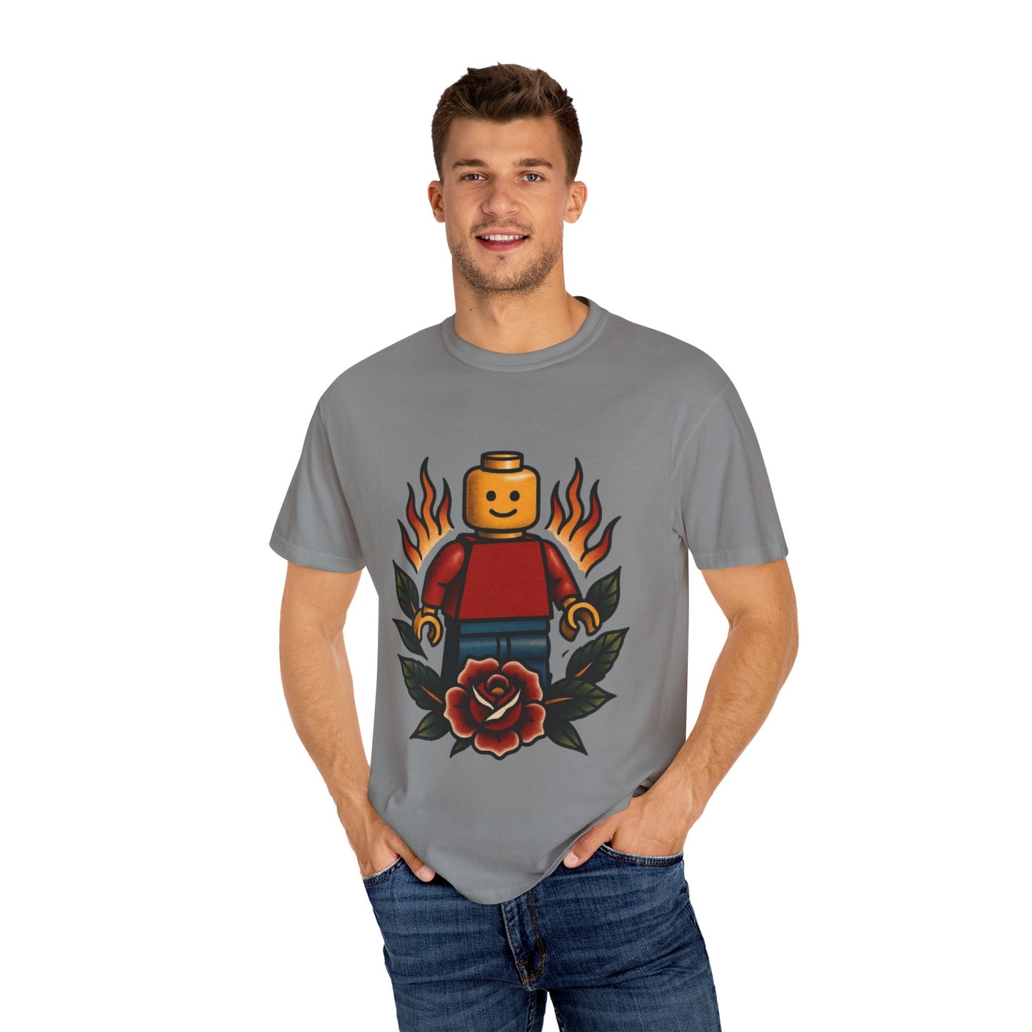 Lego Flame Rose Tattoo Tee – Comfort Colors Unisex Garment-Dyed T-Shirt