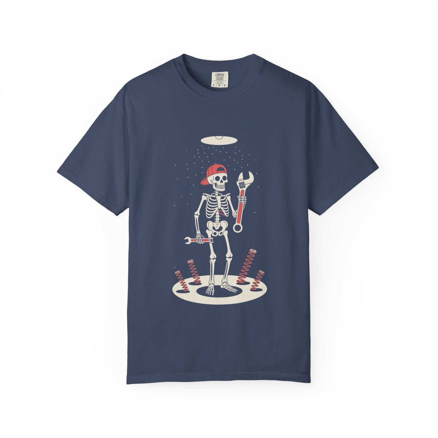 UFO Mechanic Skeleton Tee – Alien Abduction Fixer Shirt