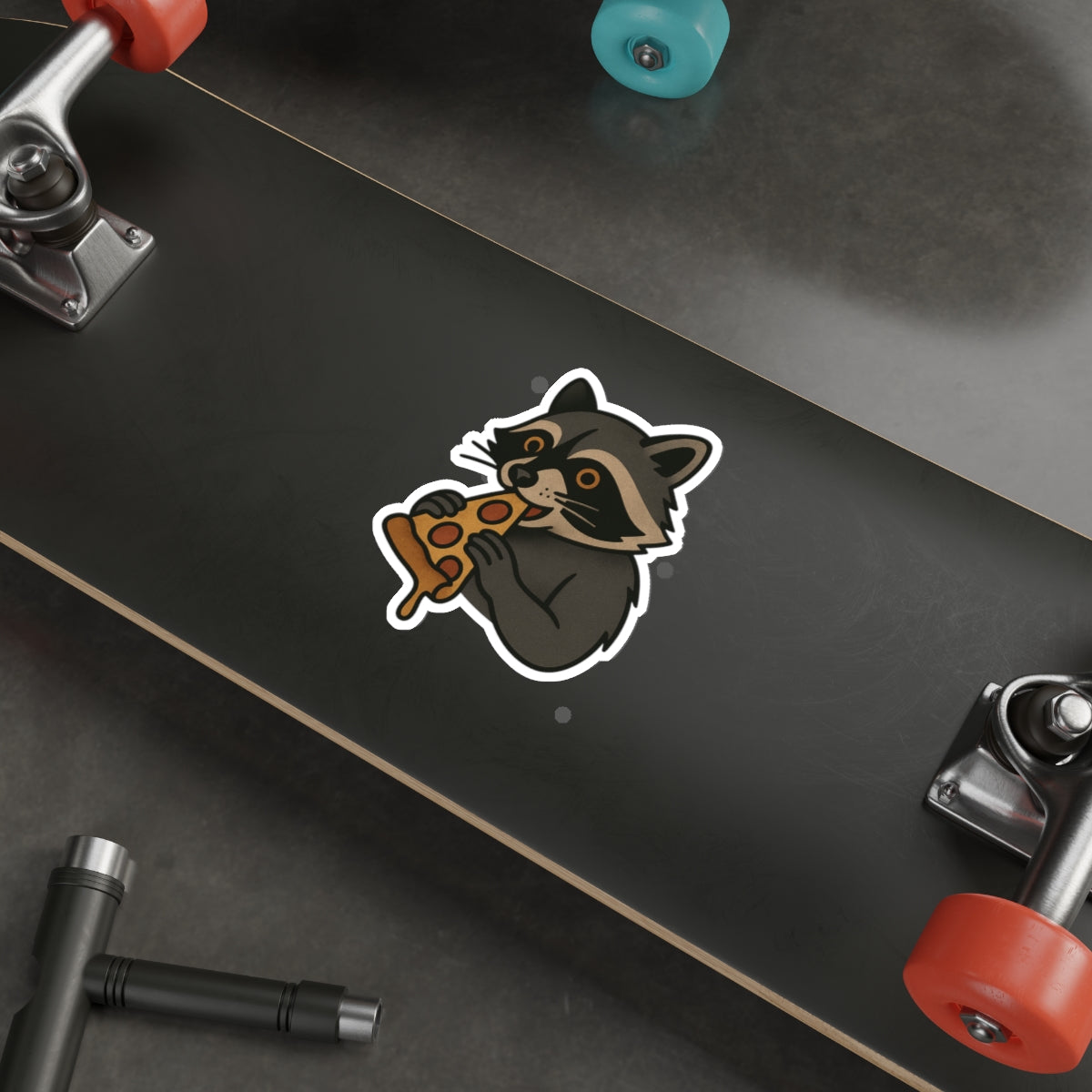 Pizza Raccoon Sticker – Mischievous Tattoo Style Vinyl Decal