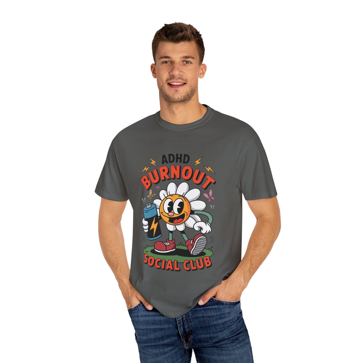 ADHD Burnout Social Club Tee – Funny Retro Flower Character Shirt