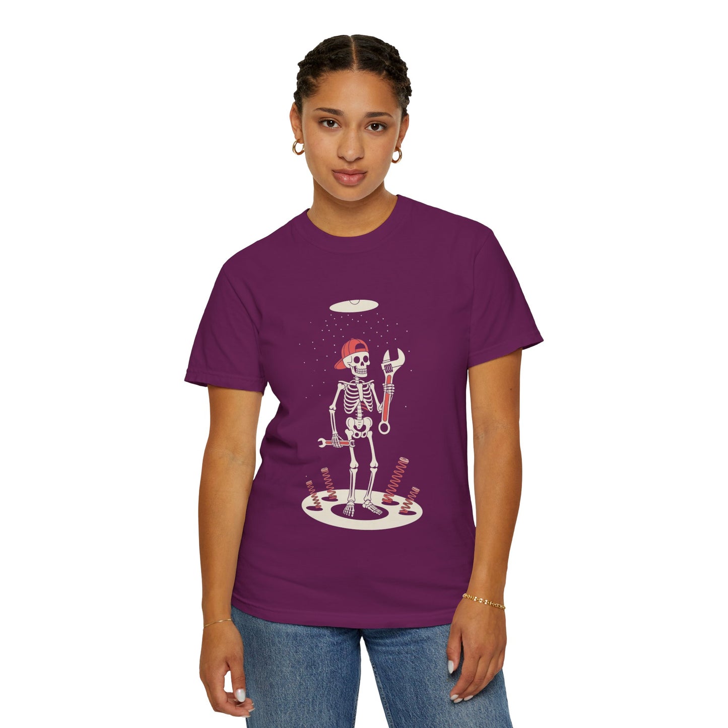 UFO Mechanic Skeleton Tee – Alien Abduction Fixer Shirt
