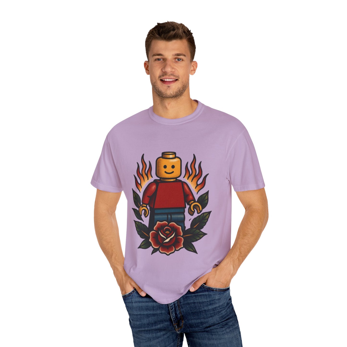 Lego Flame Rose Tattoo Tee – Comfort Colors Unisex Garment-Dyed T-Shirt