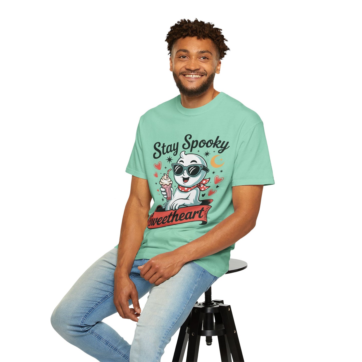 Stay Spooky Sweetheart Tee – Retro Ghost Milkshake Comfort Colors T-Shirt