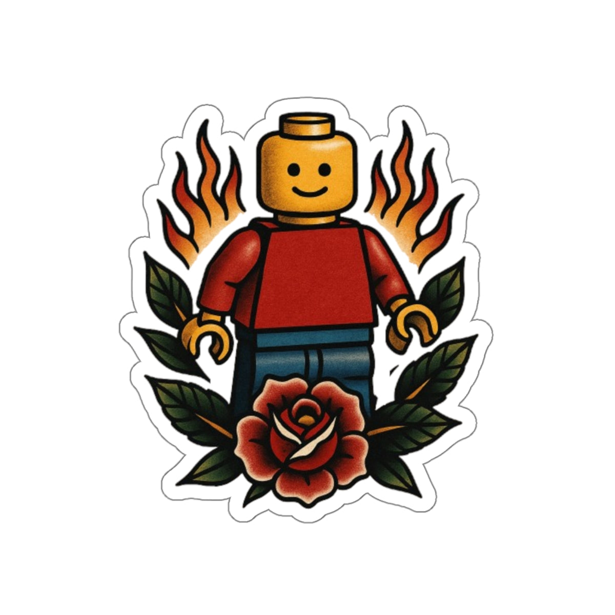 Lego-Inspired Flame Rose Sticker – Toy & Tattoo Mashup Vinyl Decal