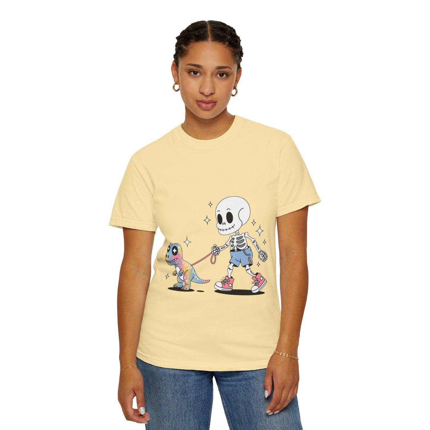 Dino Walk Tee – Skeleton Walking Rainbow Dinosaur Shirt