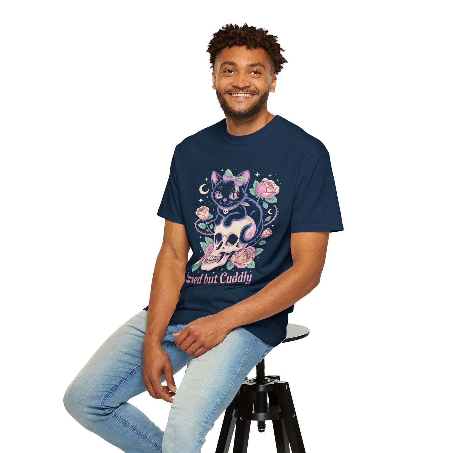 Cursed but Cuddly Cat Tee – Pastel Goth Black Cat T-Shirt