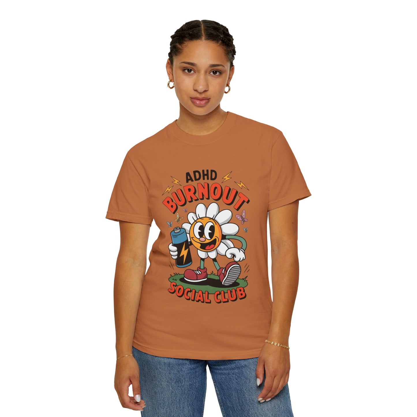 ADHD Burnout Social Club Tee – Funny Retro Flower Character Shirt