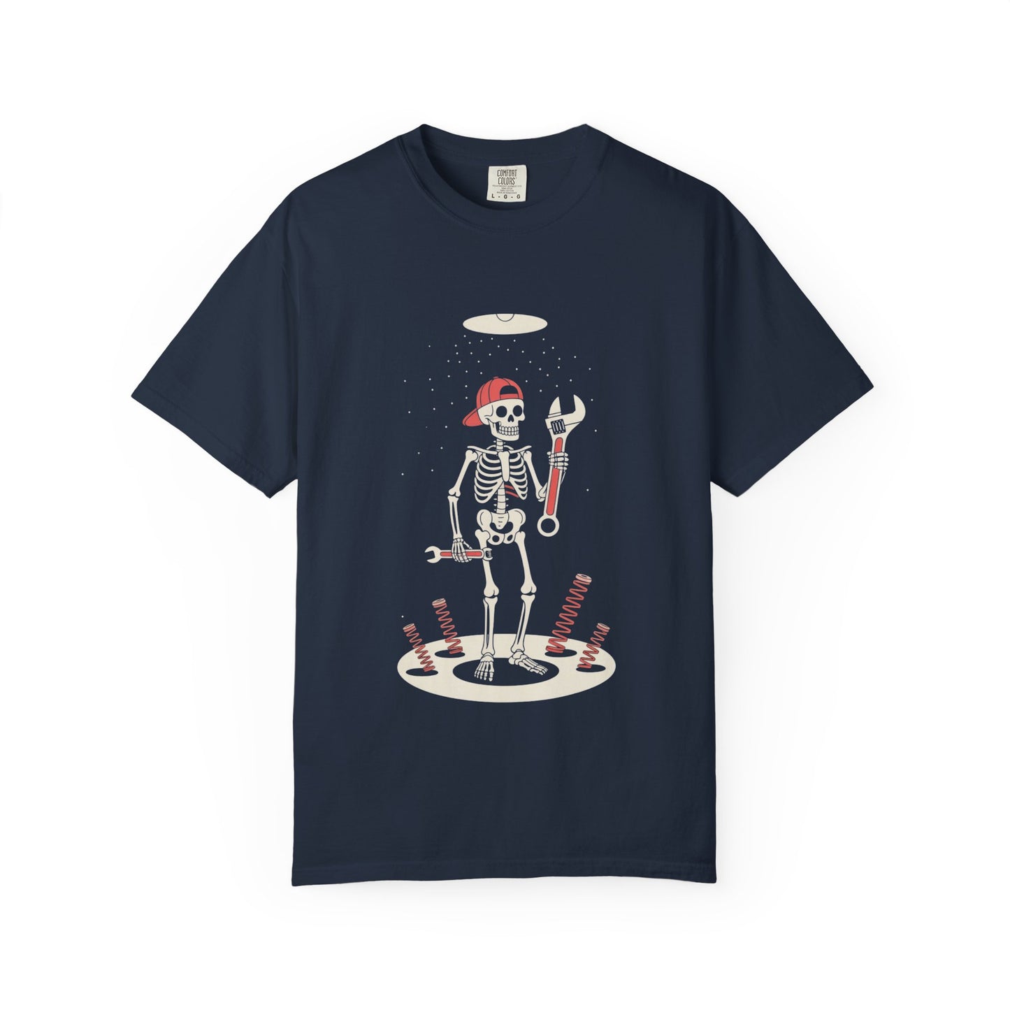 UFO Mechanic Skeleton Tee – Alien Abduction Fixer Shirt