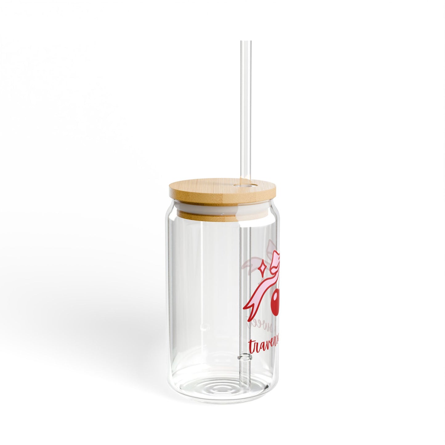 Traverse City Sweet Glass Cup โ Cherry & Pink Bow Iced Coffee Cup for Women, Bachelorette & Michigan Gift