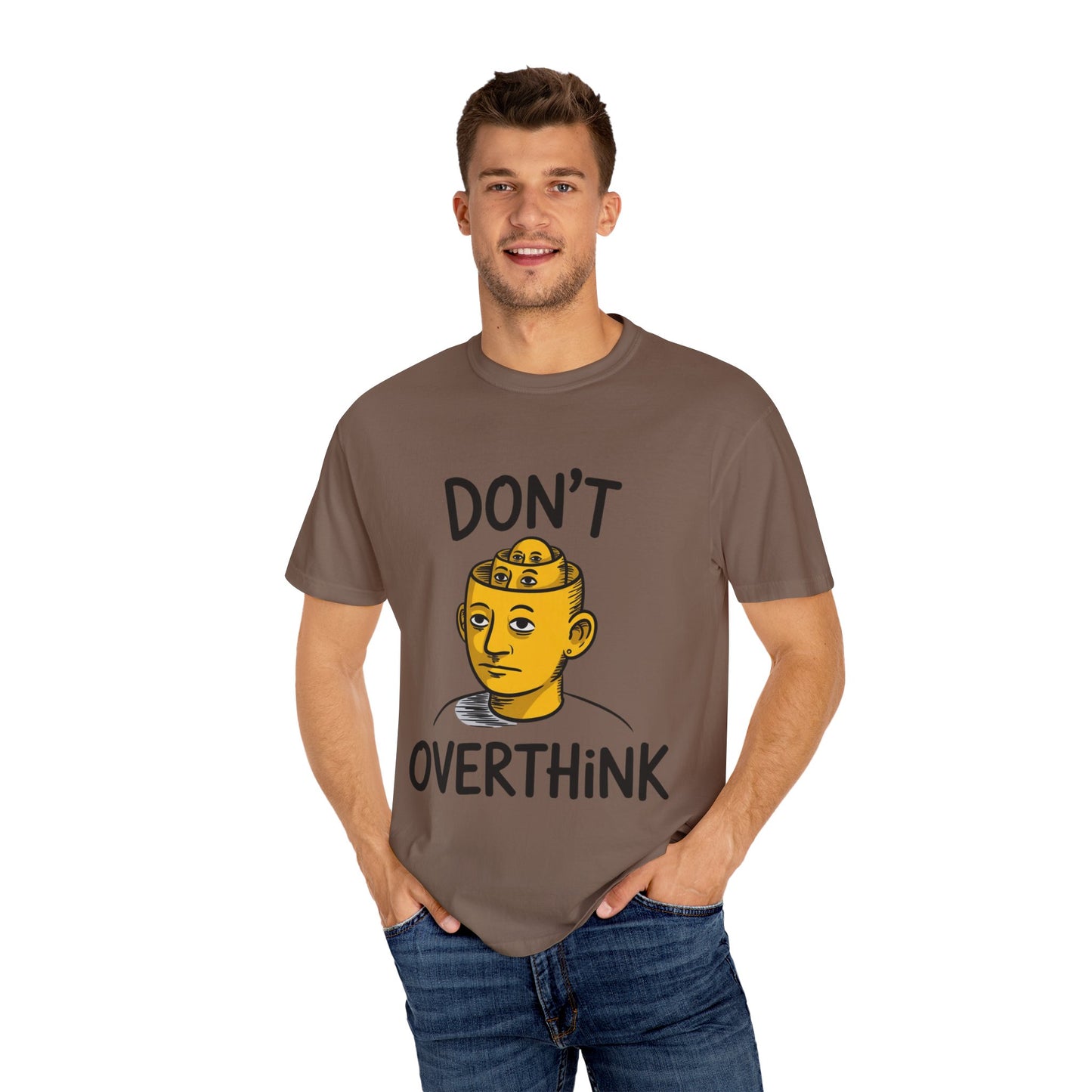 Don’t Overthink It Tee – Surreal Head Illustration Shirt