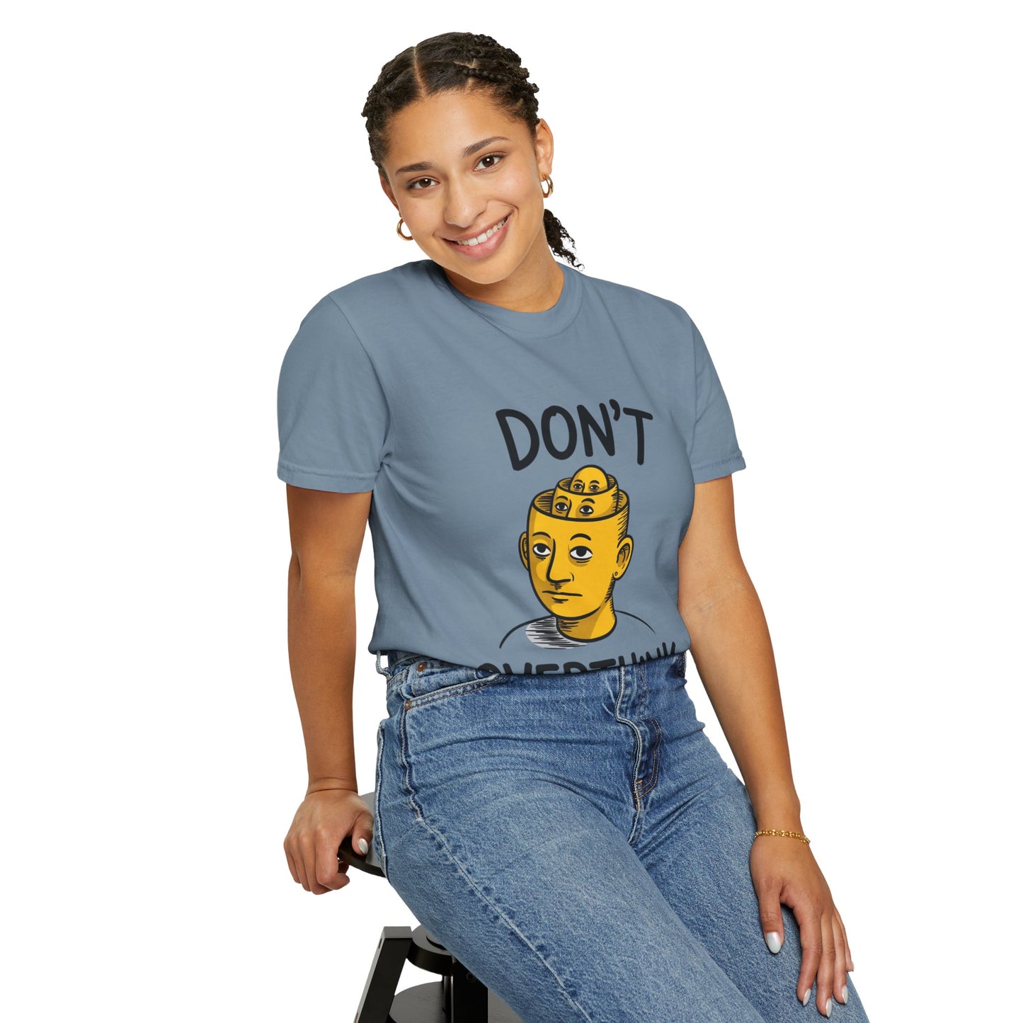 Don’t Overthink It Tee – Surreal Head Illustration Shirt