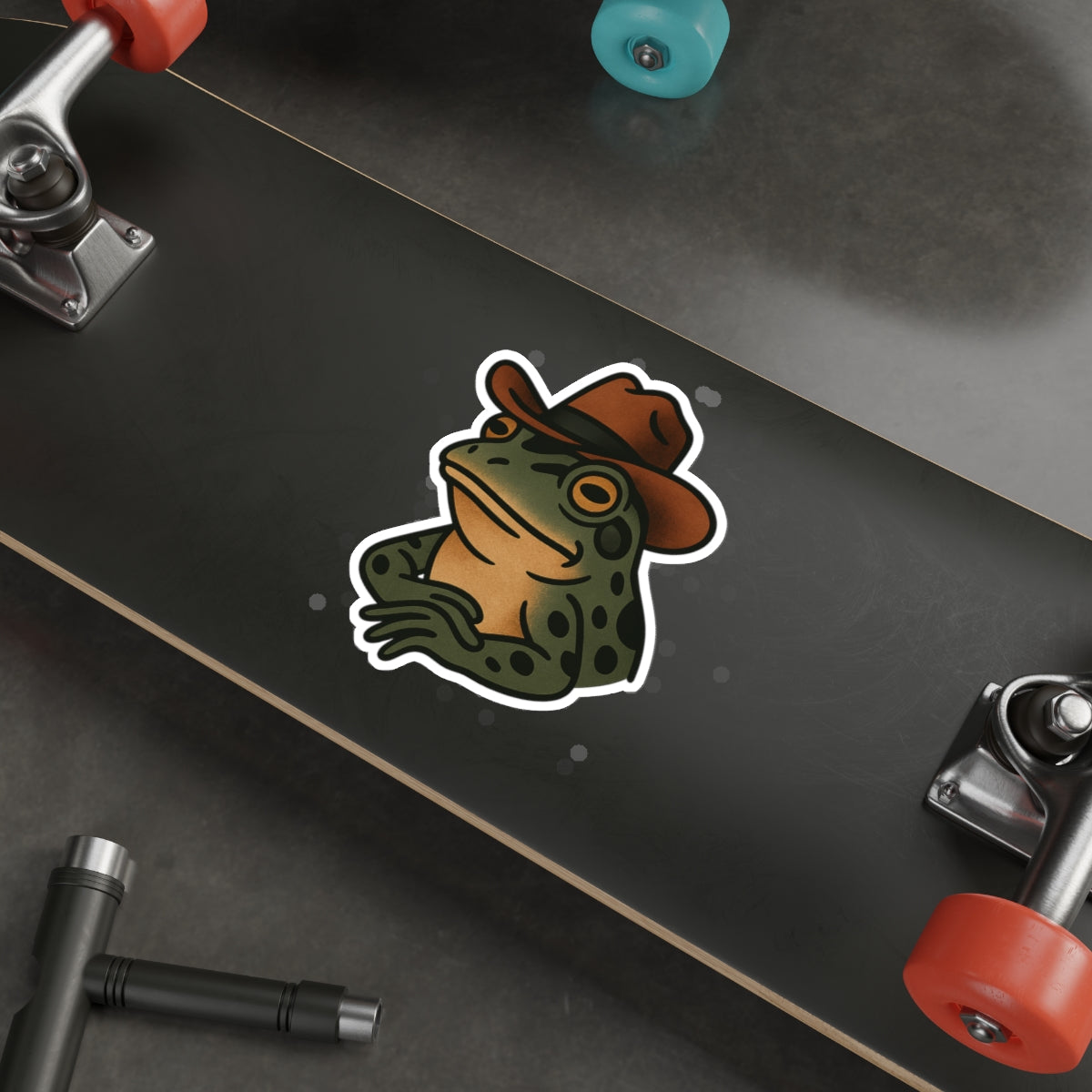 Cowboy Frog Sticker – Western Tattoo Style Vinyl Decal