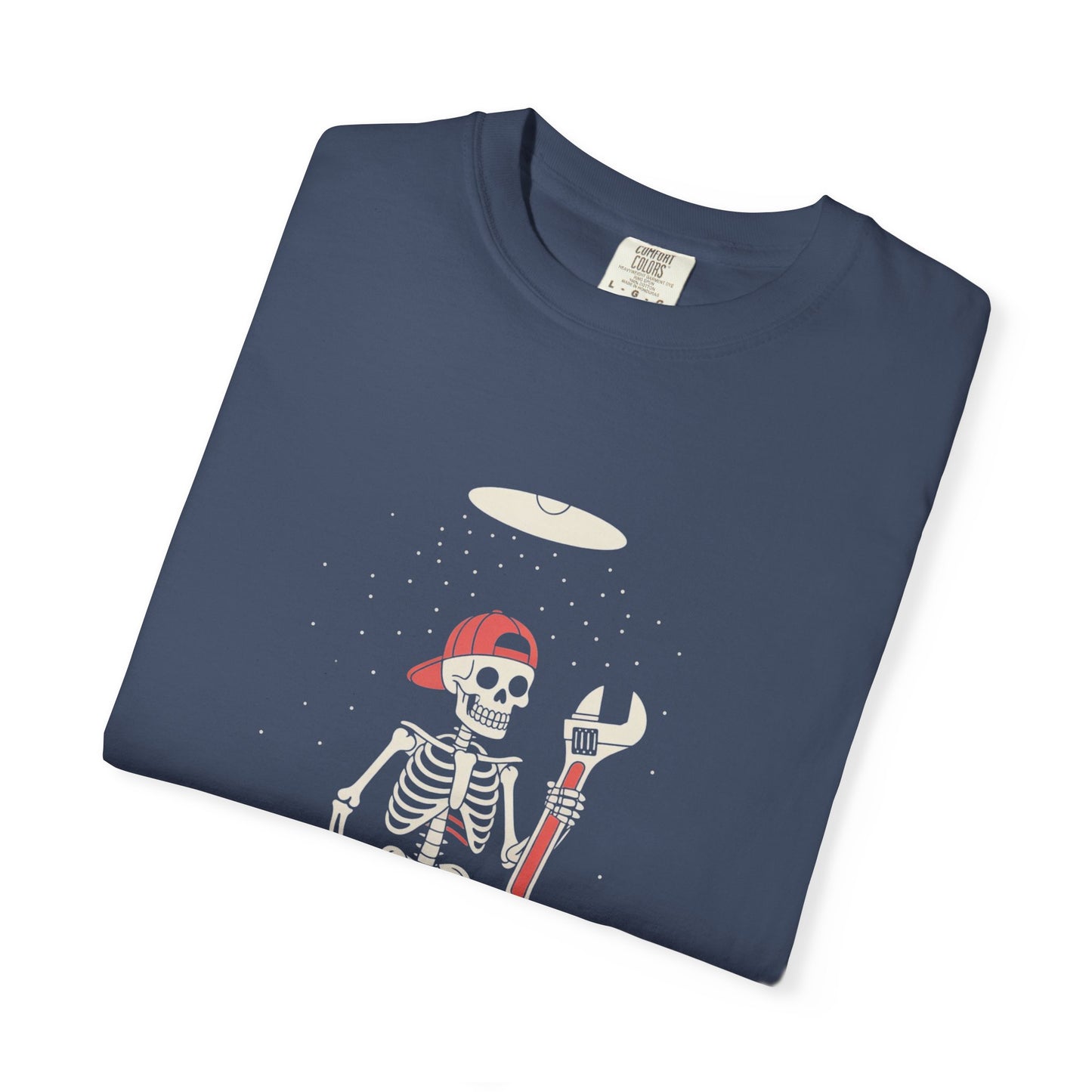 UFO Mechanic Skeleton Tee – Alien Abduction Fixer Shirt