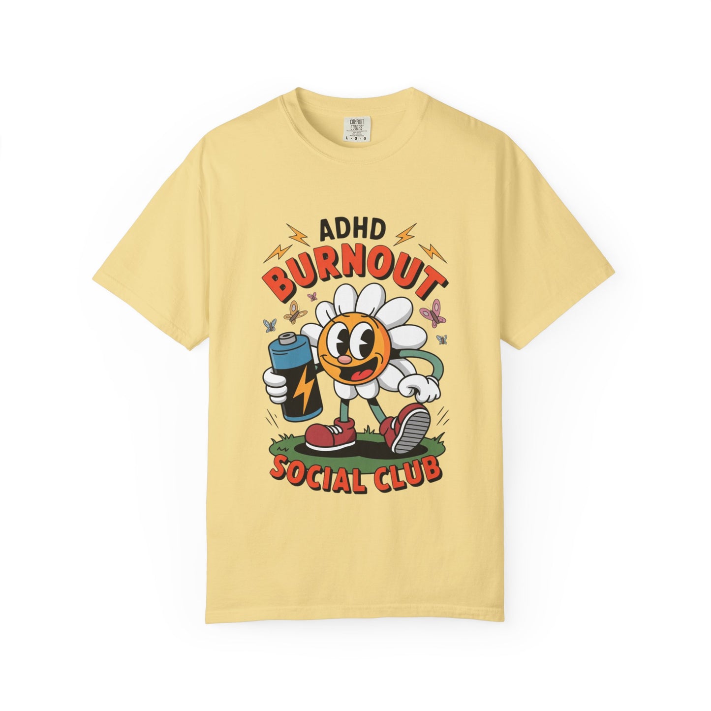 ADHD Burnout Social Club Tee – Funny Retro Flower Character Shirt