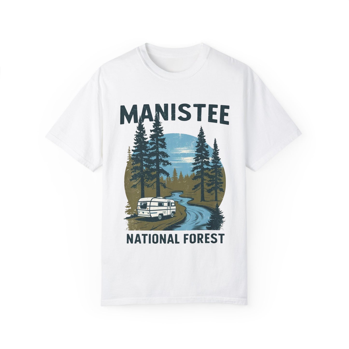 Manistee National Forest RV T-Shirt β Unisex Michigan Camping Tee with Trees & Camper Van Design