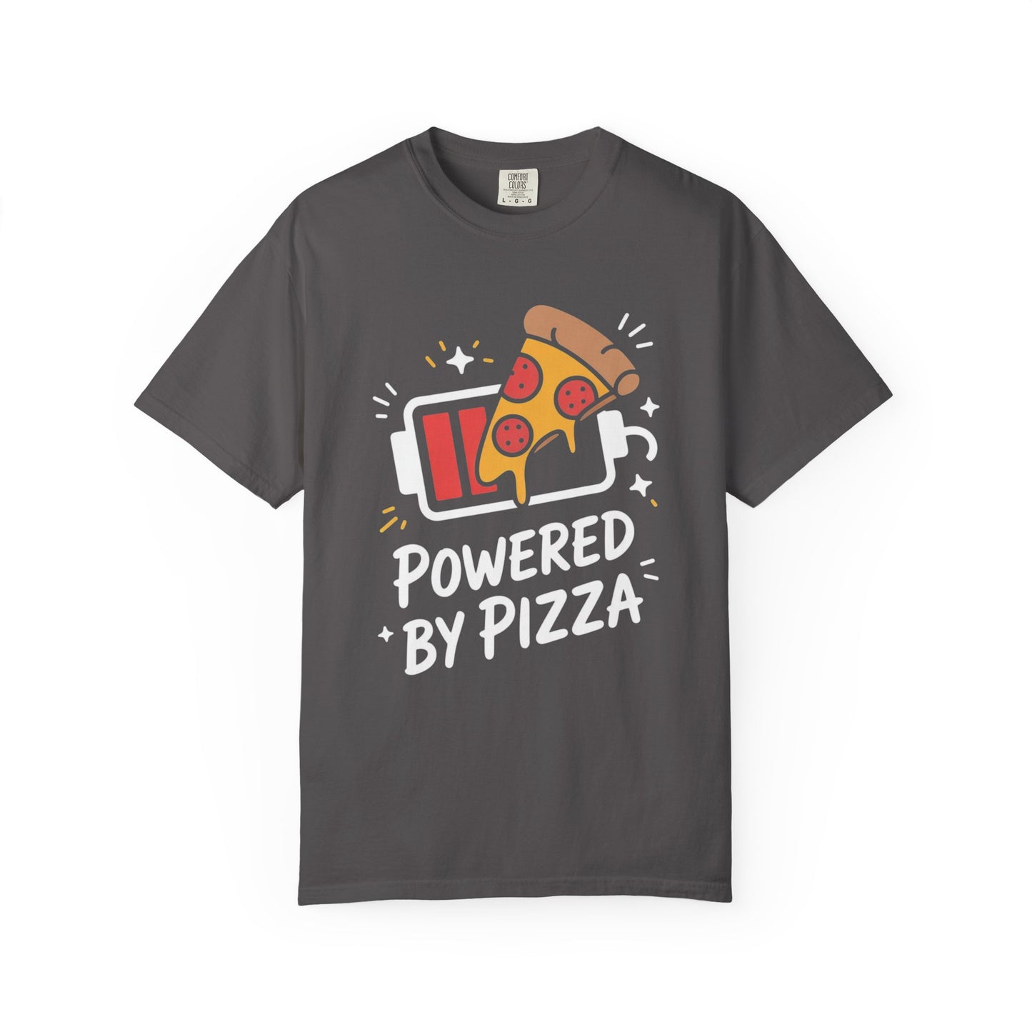 Comfort Colors Unisex Garment-Dyed T-Shirt | “Powered by Pizza” Funny Pizza Lover Graphic Tee