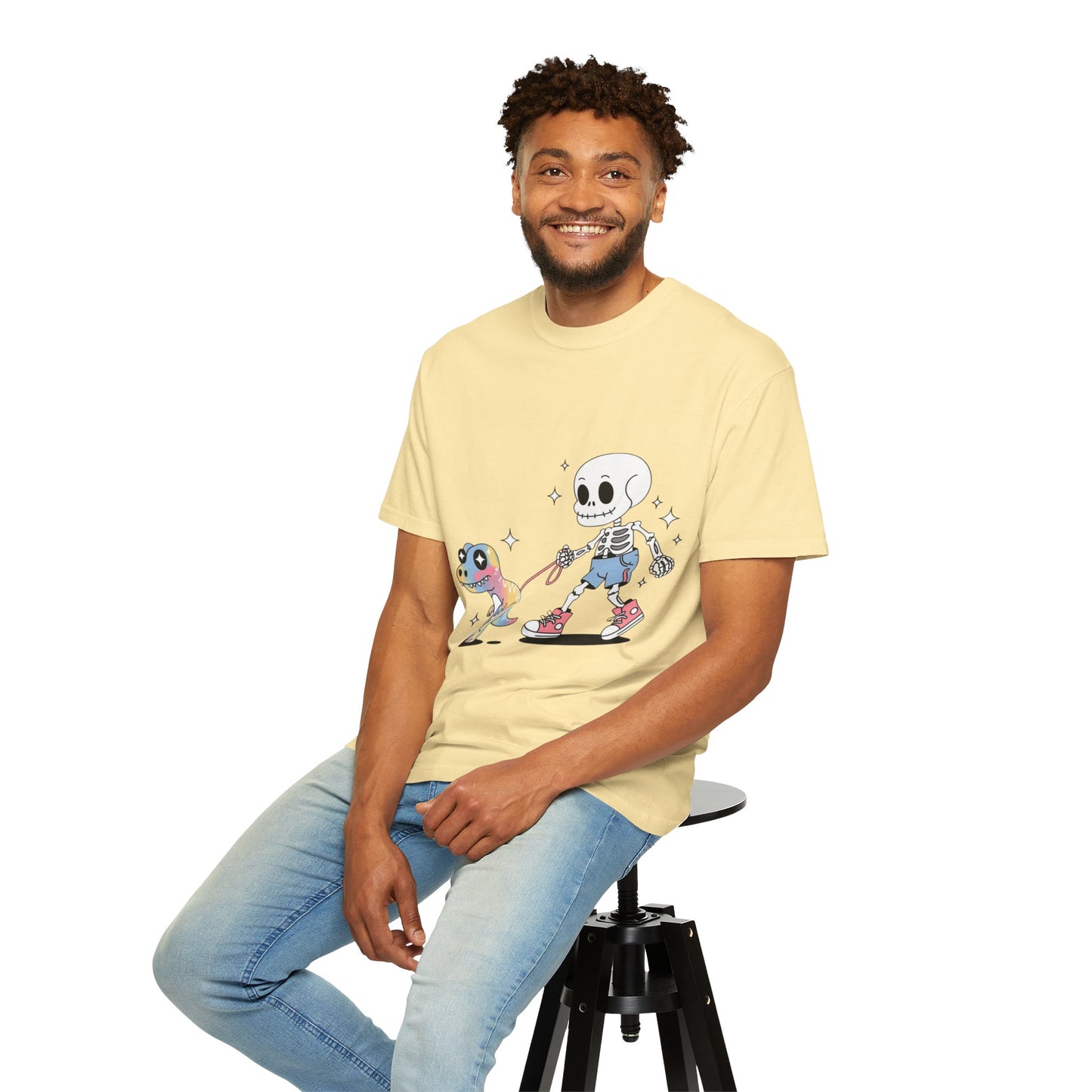 Dino Walk Tee – Skeleton Walking Rainbow Dinosaur Shirt