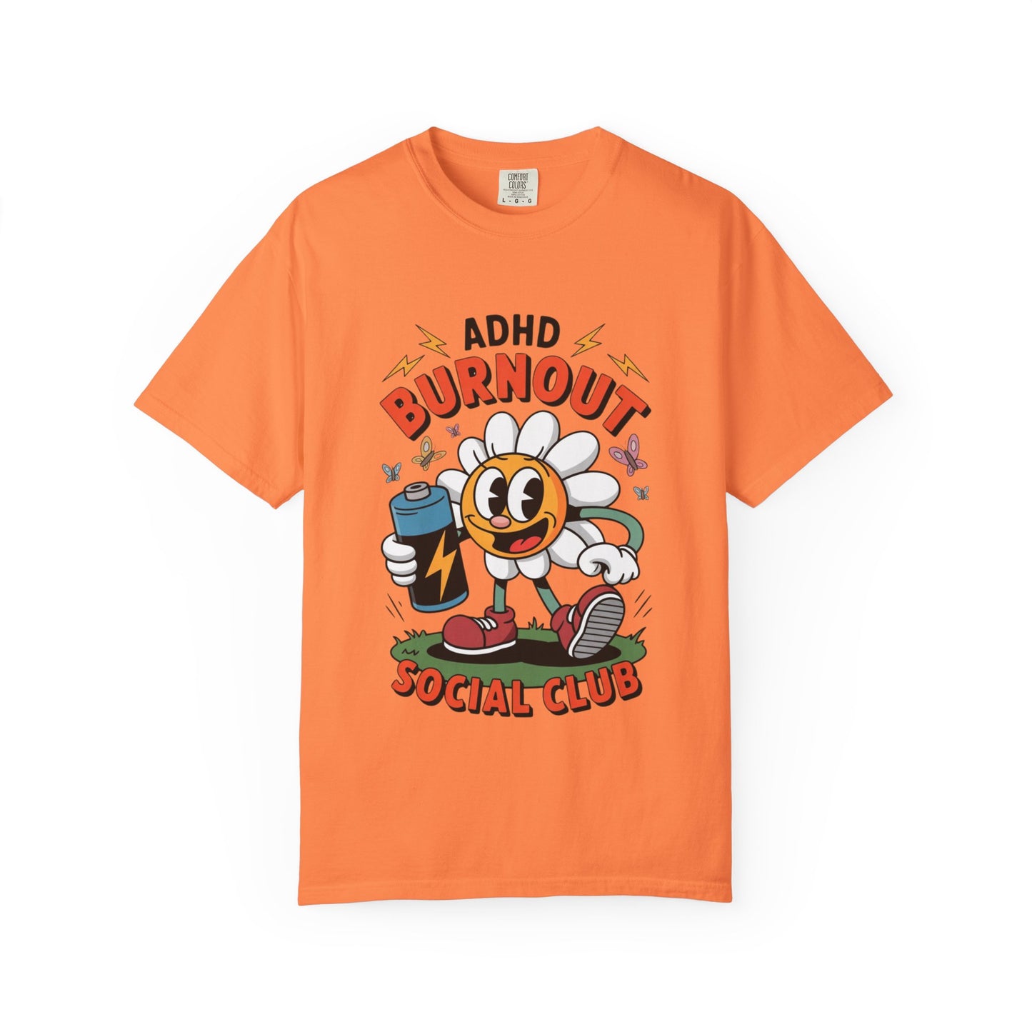 ADHD Burnout Social Club Tee – Funny Retro Flower Character Shirt
