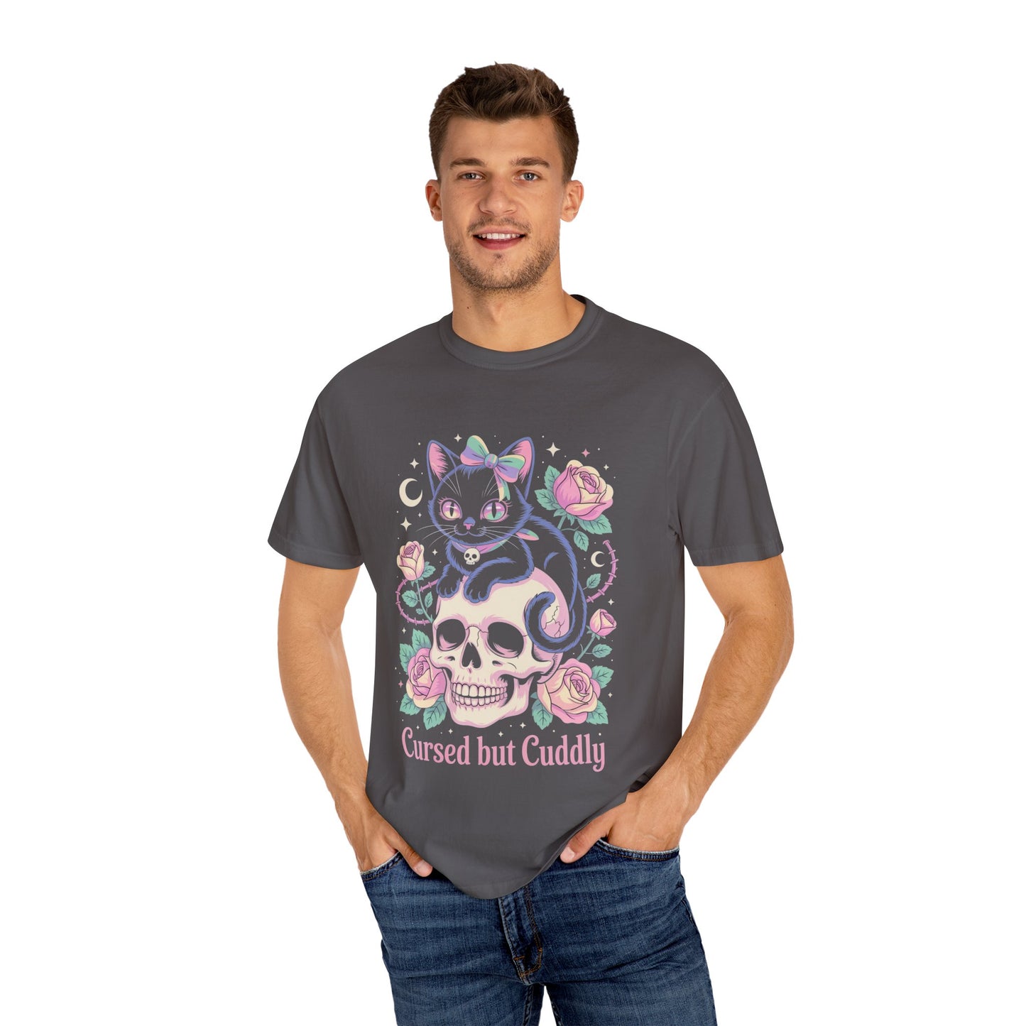 Cursed but Cuddly Cat Tee – Pastel Goth Black Cat T-Shirt