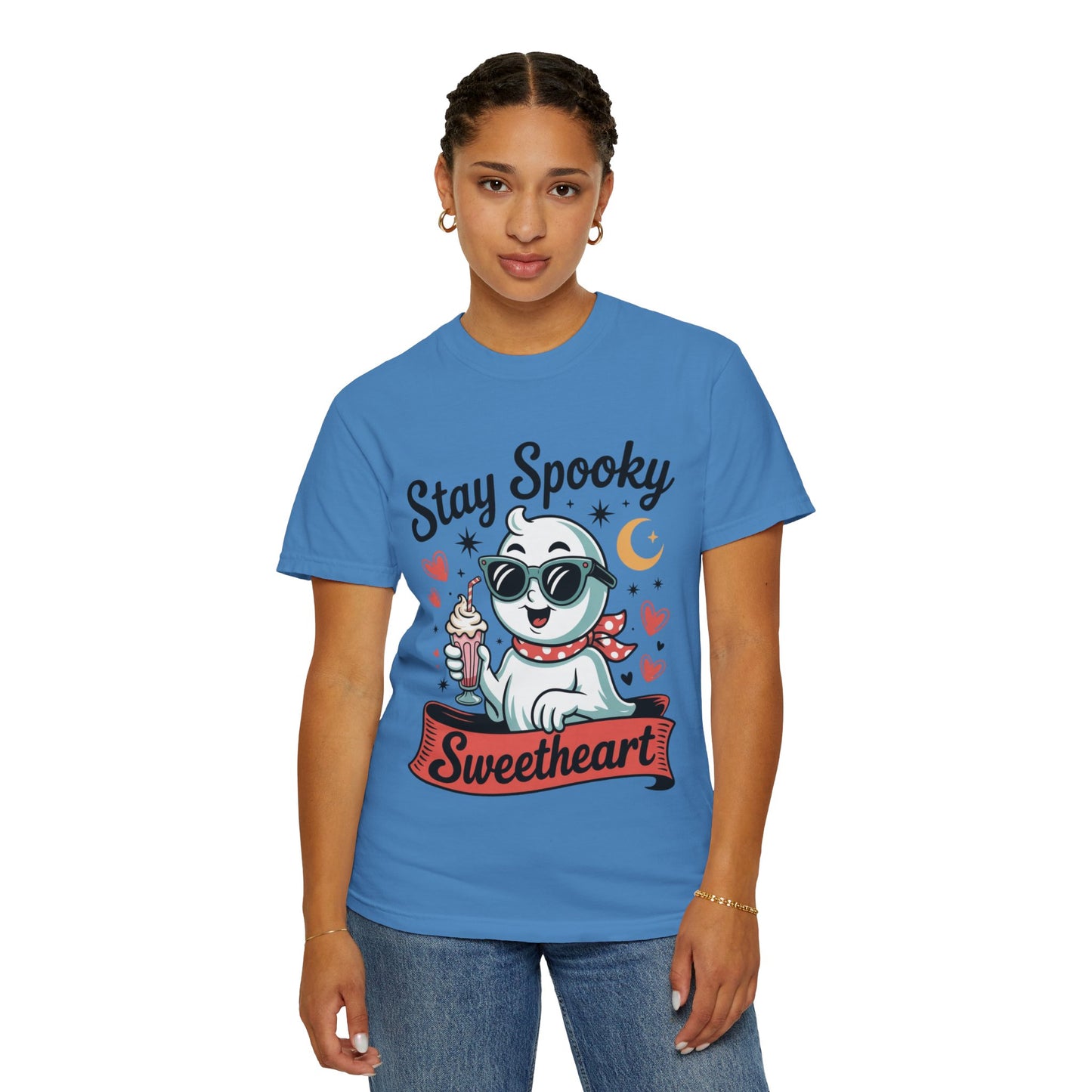 Stay Spooky Sweetheart Tee – Retro Ghost Milkshake Comfort Colors T-Shirt