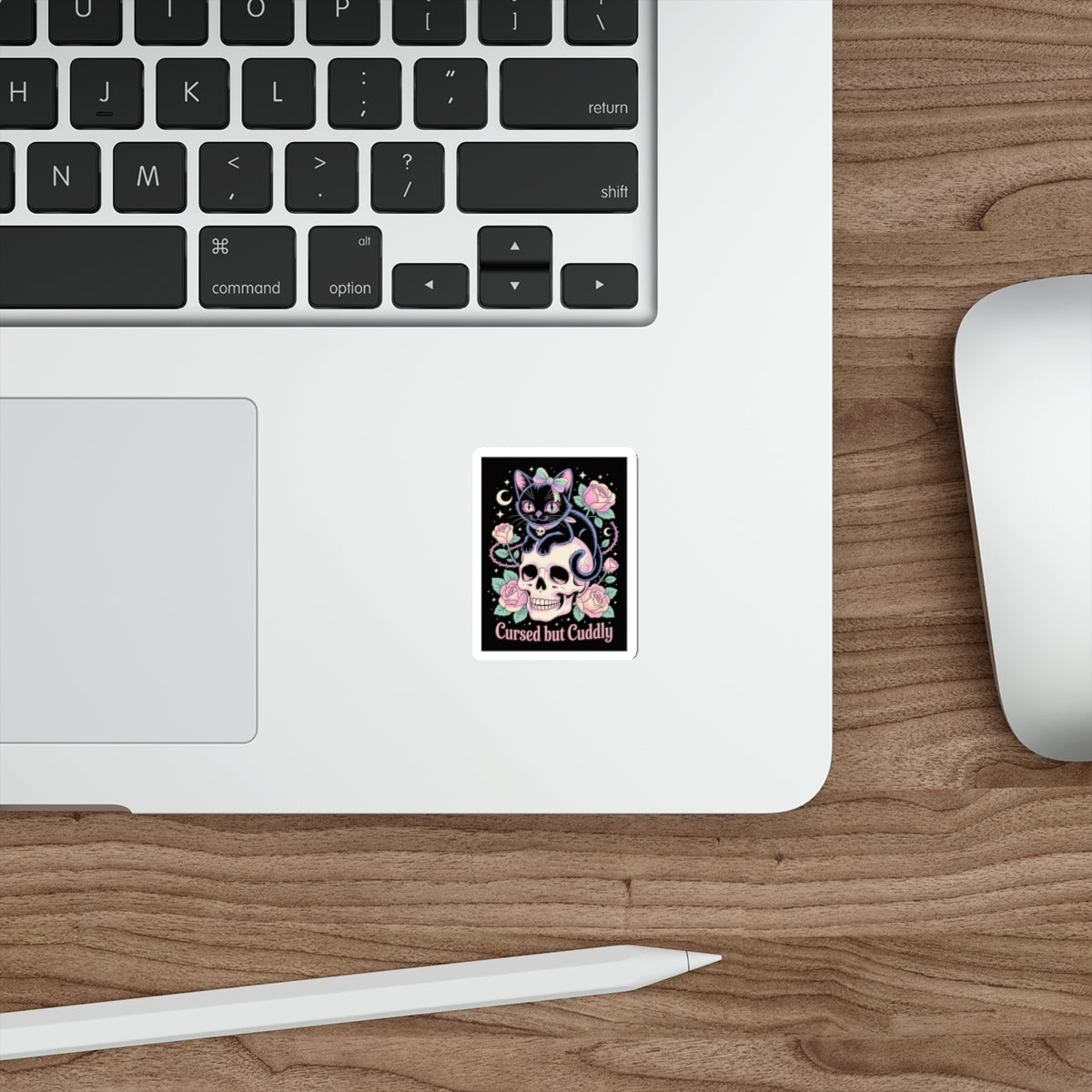 Cursed but Cuddly Cat Sticker – Die-Cut Vinyl Sticker