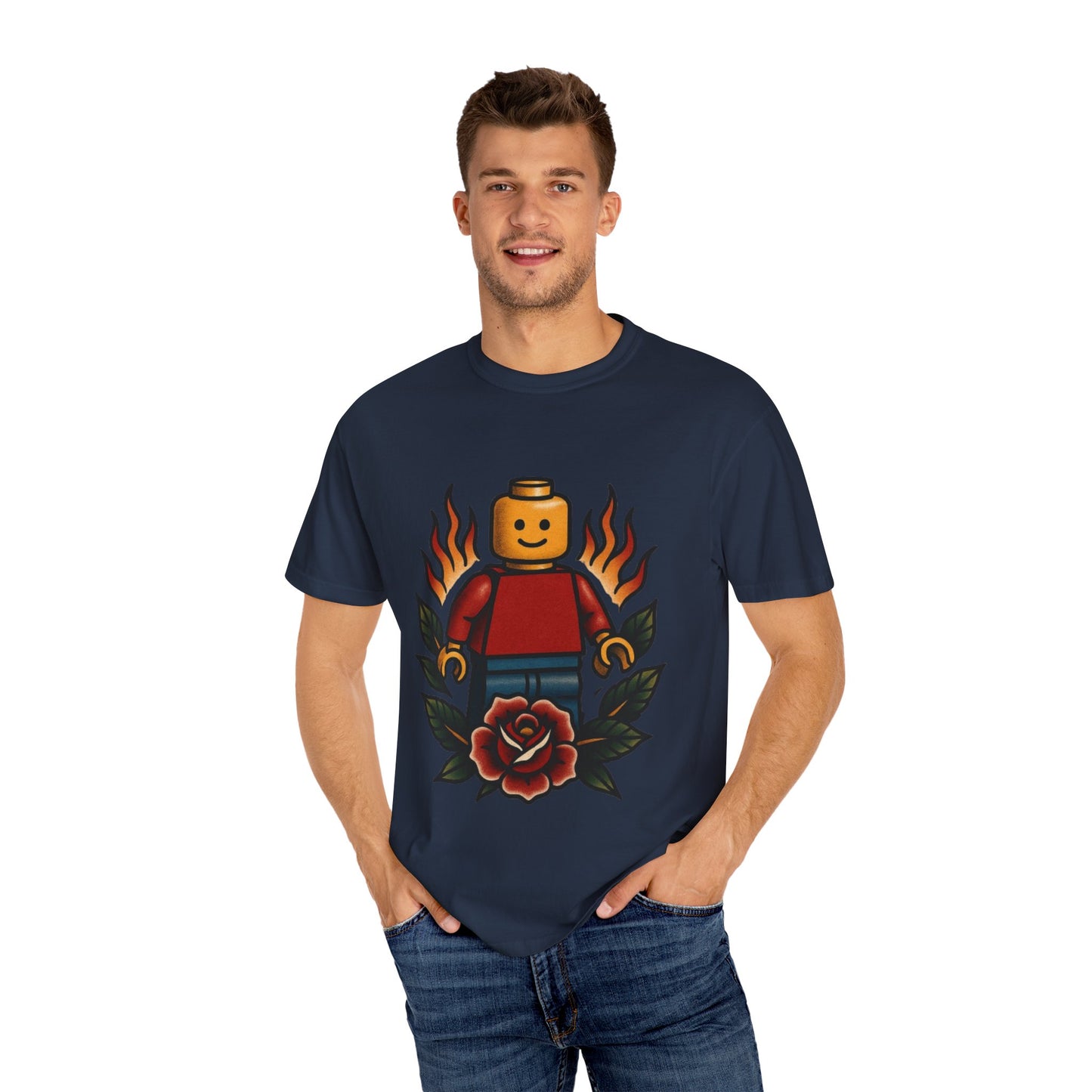 Lego Flame Rose Tattoo Tee – Comfort Colors Unisex Garment-Dyed T-Shirt