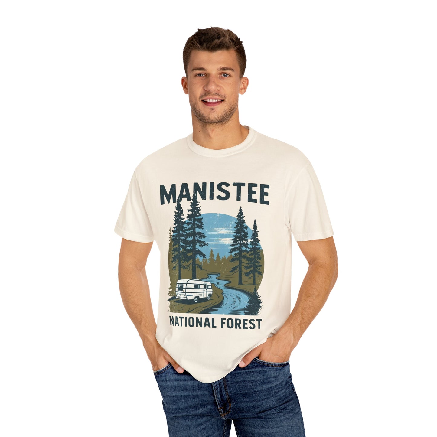 Manistee National Forest RV T-Shirt β Unisex Michigan Camping Tee with Trees & Camper Van Design