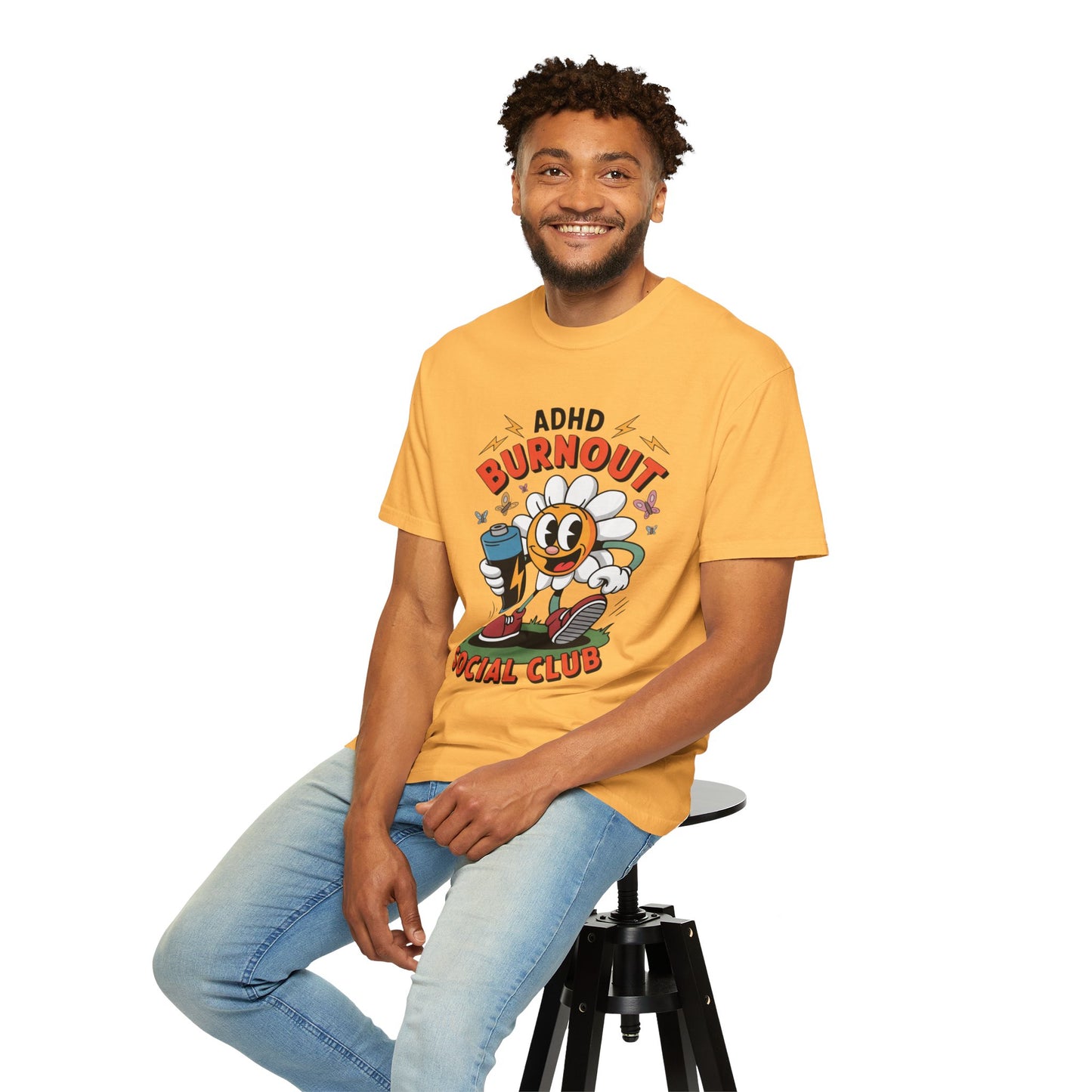 ADHD Burnout Social Club Tee – Funny Retro Flower Character Shirt