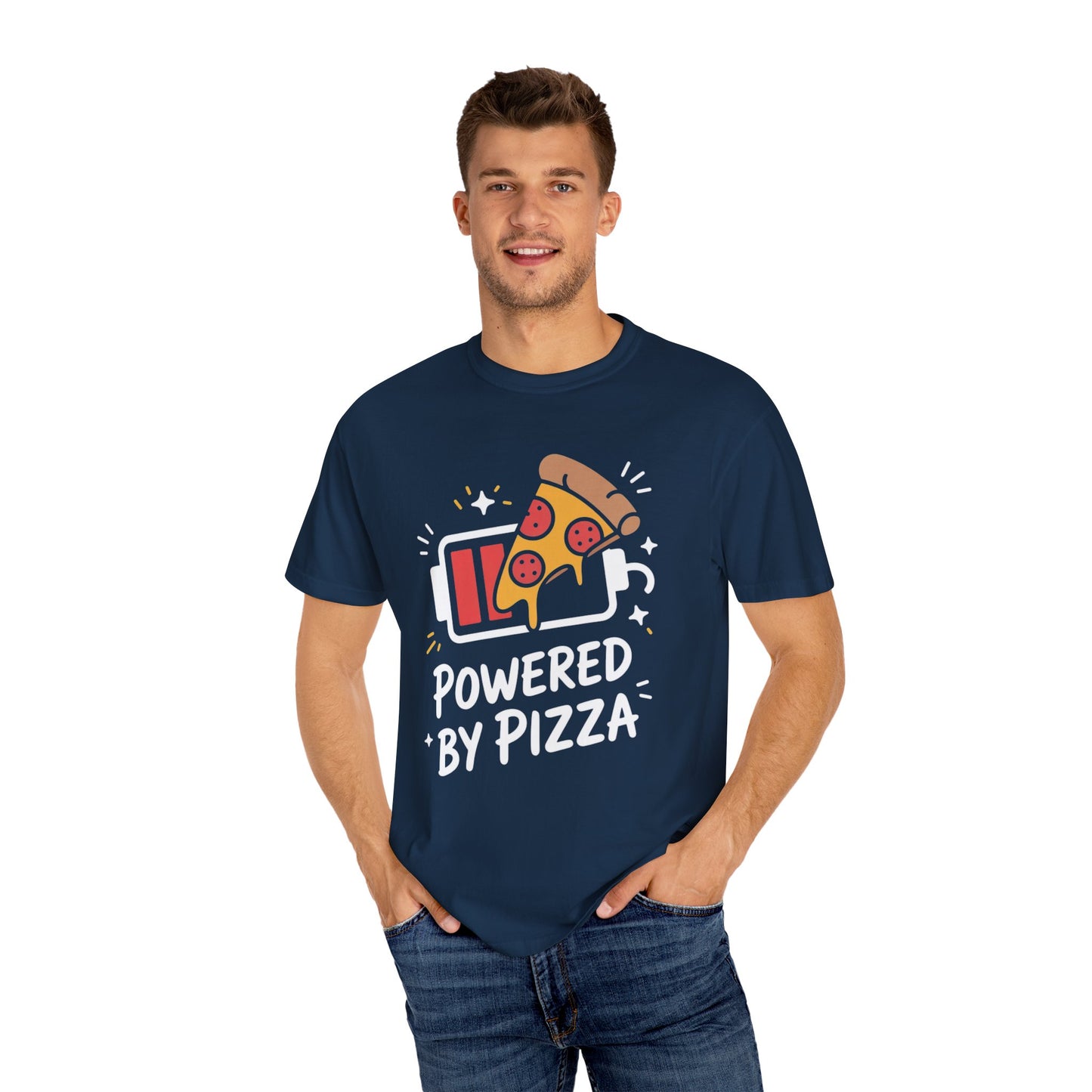 Comfort Colors Unisex Garment-Dyed T-Shirt | “Powered by Pizza” Funny Pizza Lover Graphic Tee