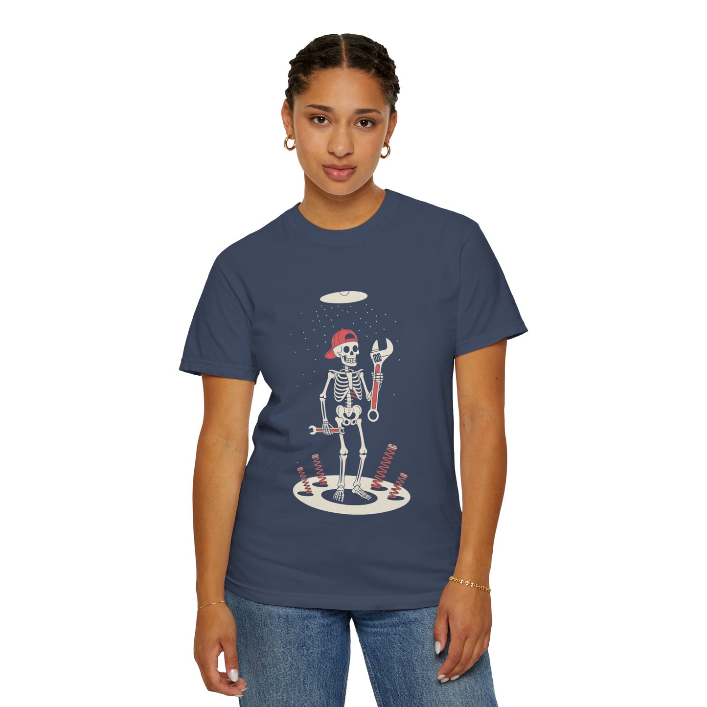 UFO Mechanic Skeleton Tee – Alien Abduction Fixer Shirt