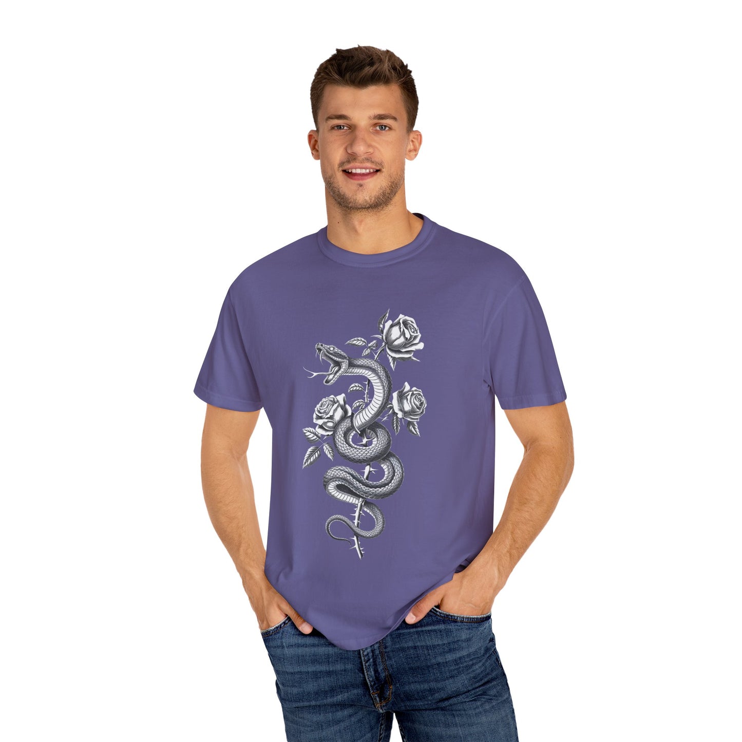 Snake and Rose Blackout Tee – Traditional Tattoo Art Shirt