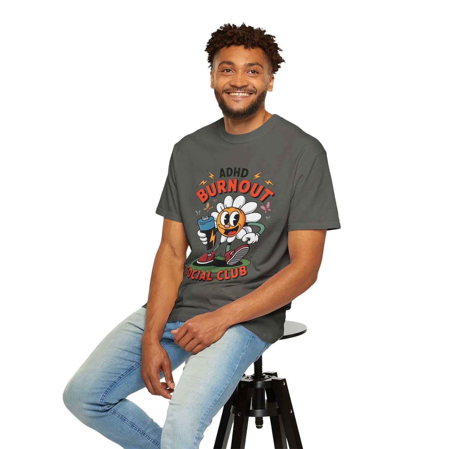 ADHD Burnout Social Club Tee – Funny Retro Flower Character Shirt