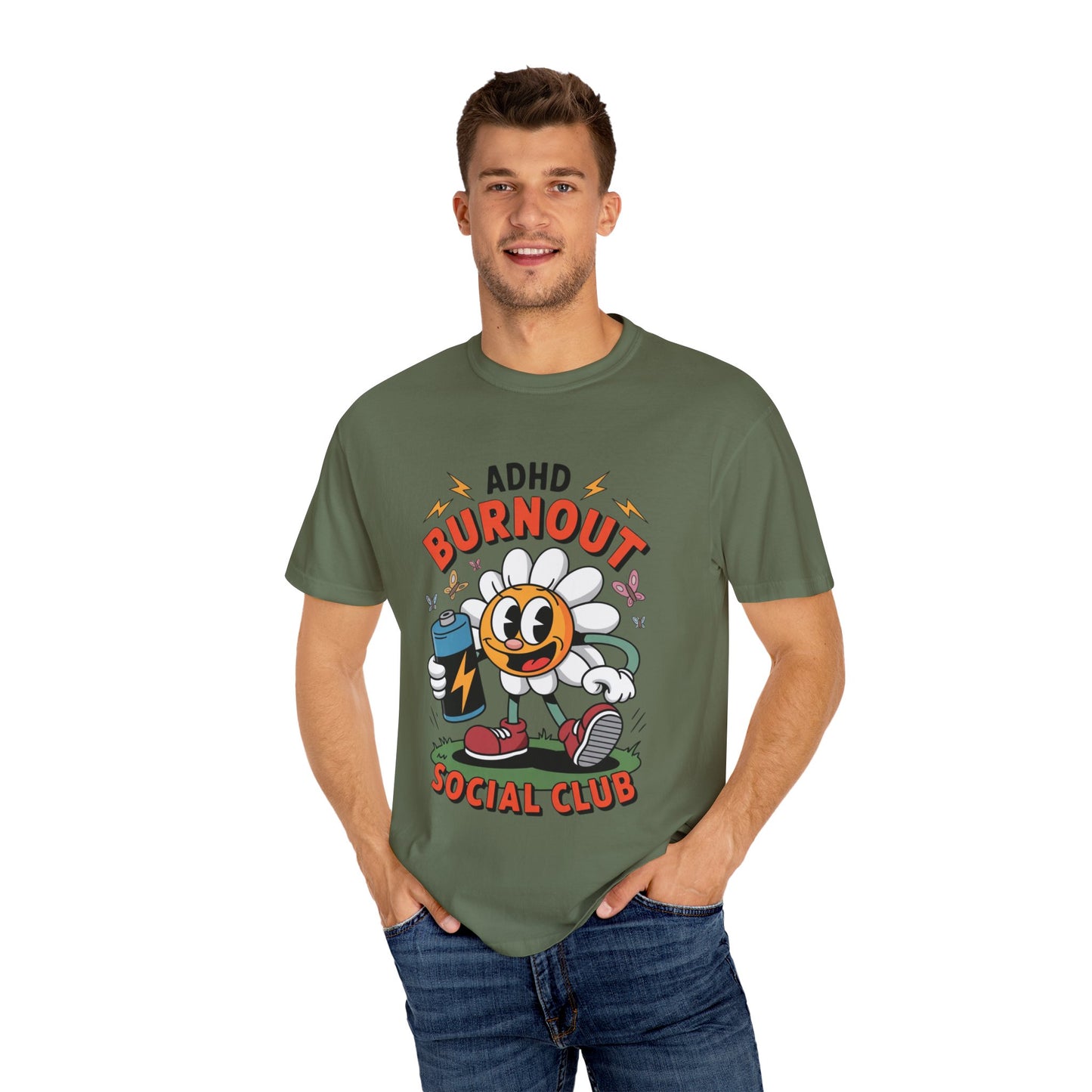 ADHD Burnout Social Club Tee – Funny Retro Flower Character Shirt