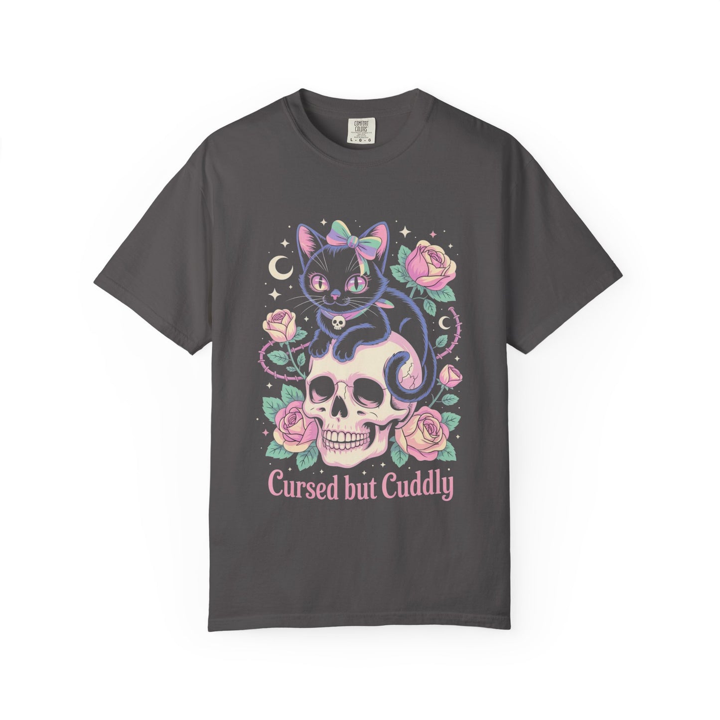 Cursed but Cuddly Cat Tee – Pastel Goth Black Cat T-Shirt