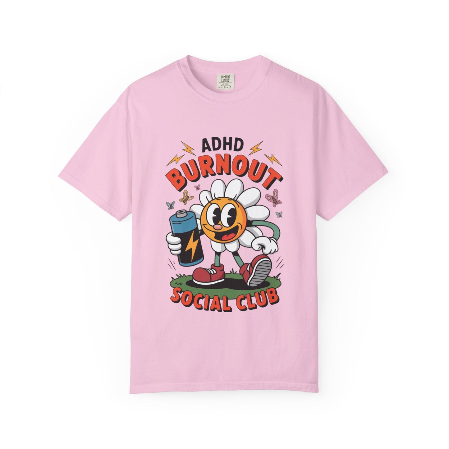 ADHD Burnout Social Club Tee – Funny Retro Flower Character Shirt