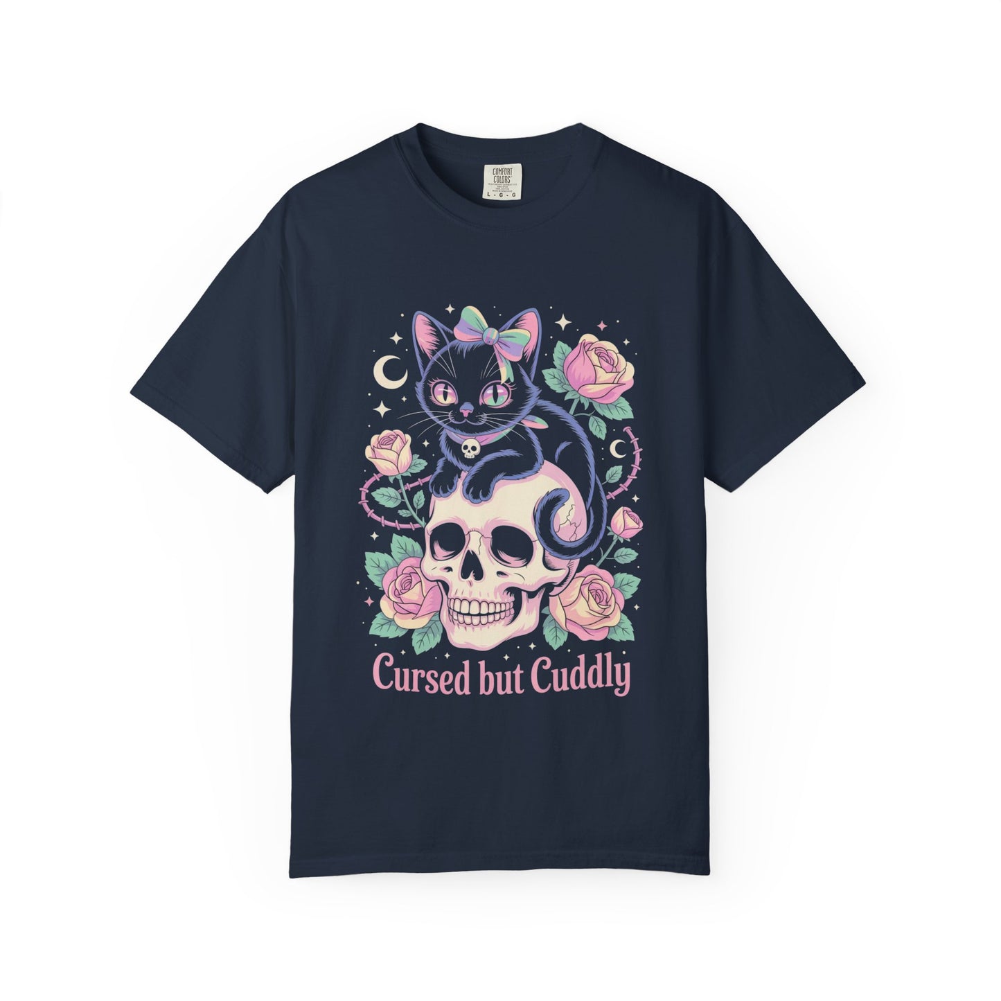 Cursed but Cuddly Cat Tee – Pastel Goth Black Cat T-Shirt