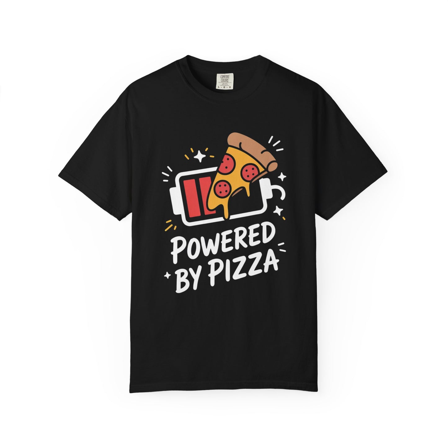 Comfort Colors Unisex Garment-Dyed T-Shirt | “Powered by Pizza” Funny Pizza Lover Graphic Tee