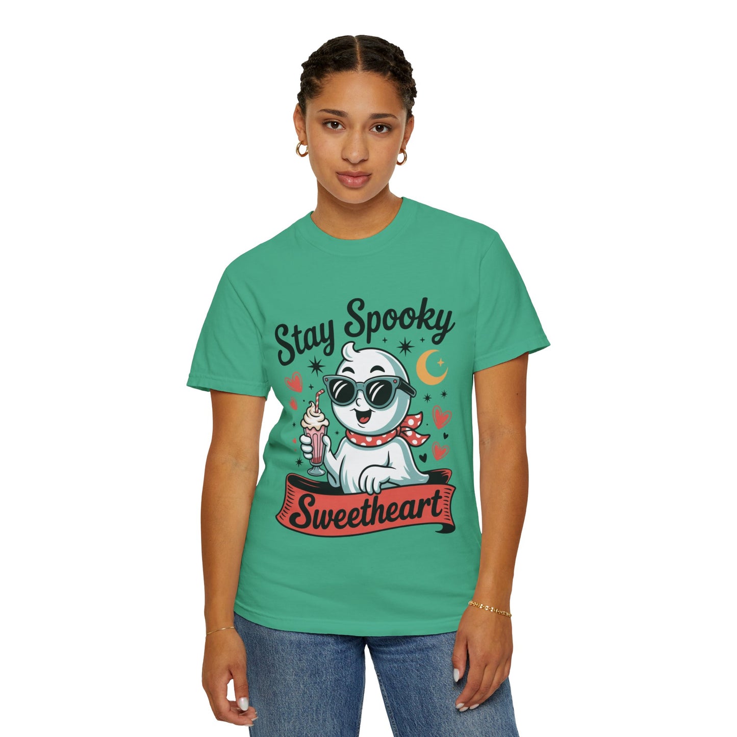 Stay Spooky Sweetheart Tee – Retro Ghost Milkshake Comfort Colors T-Shirt