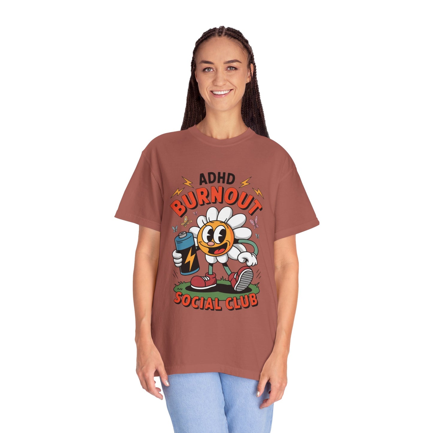 ADHD Burnout Social Club Tee – Funny Retro Flower Character Shirt