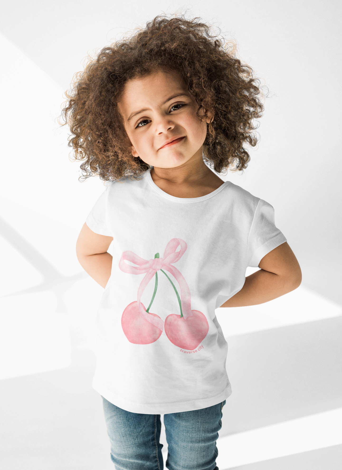 Traverse City Toddler T-Shirt β Cute Cherry & Bow Michigan Shirt for Girls, Northern Michigan Gift