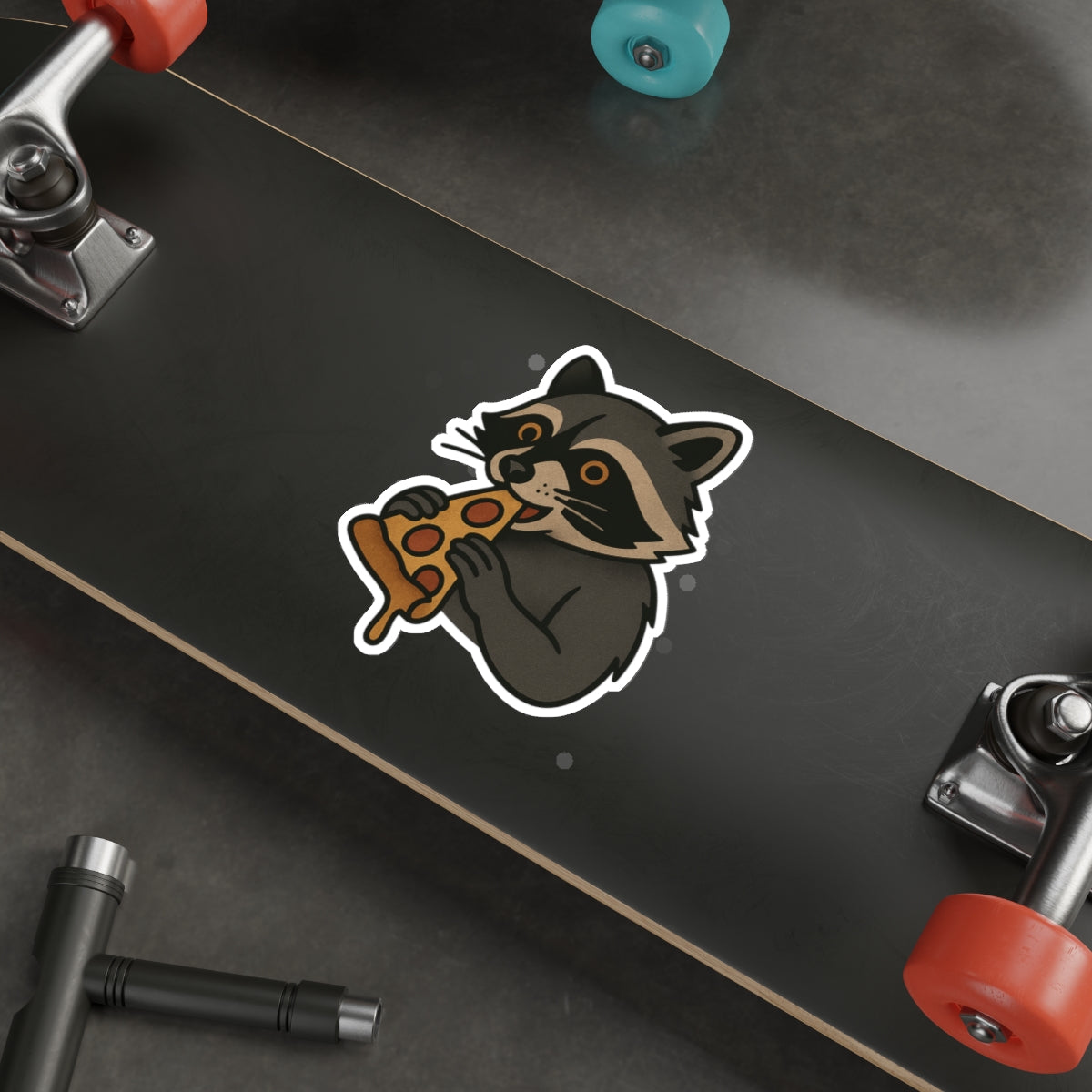 Pizza Raccoon Sticker – Mischievous Tattoo Style Vinyl Decal