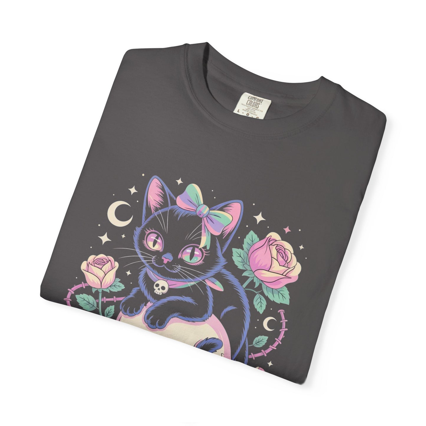 Cursed but Cuddly Cat Tee – Pastel Goth Black Cat T-Shirt