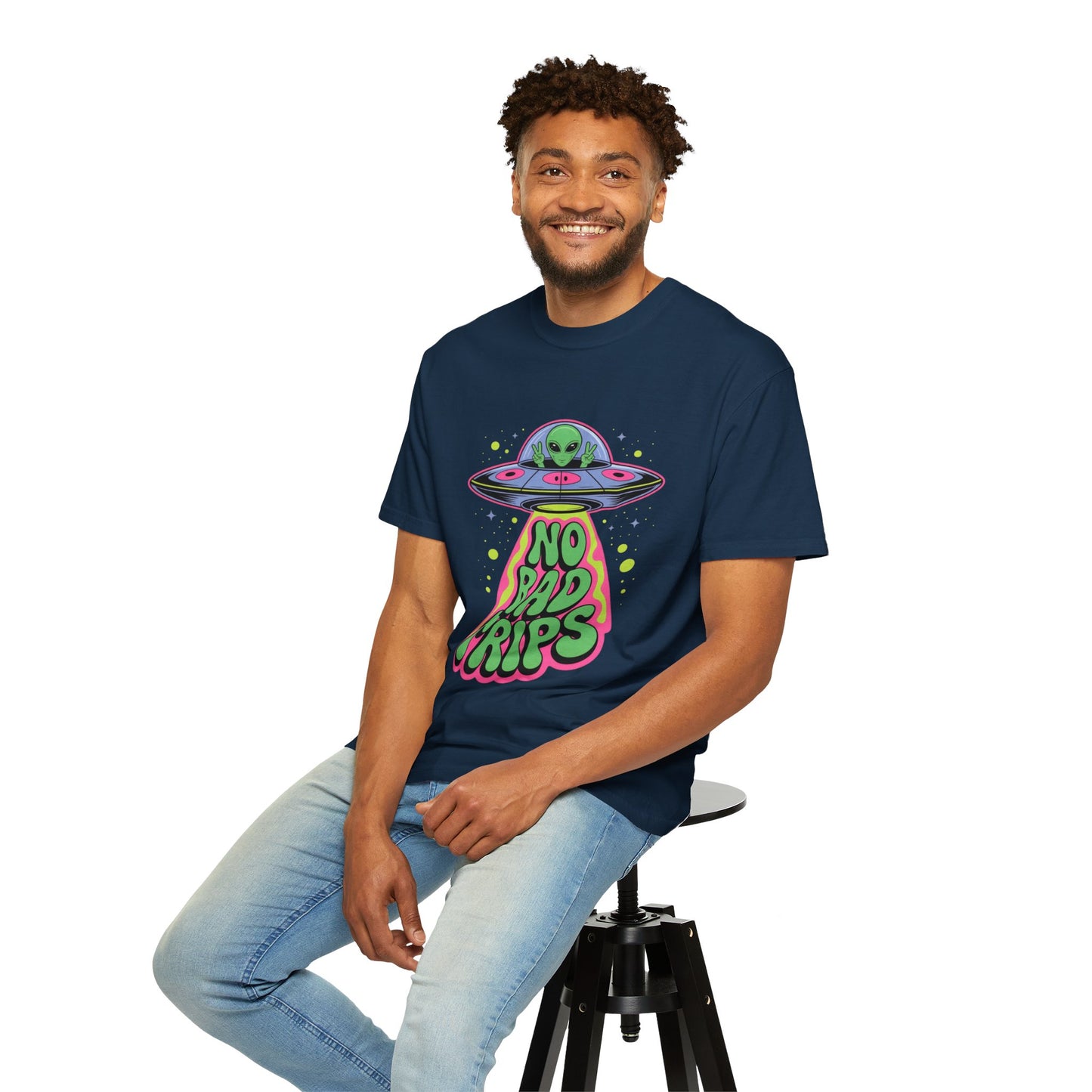 No Bad Trips Alien Tee – Psychedelic UFO Comfort Colors Shirt