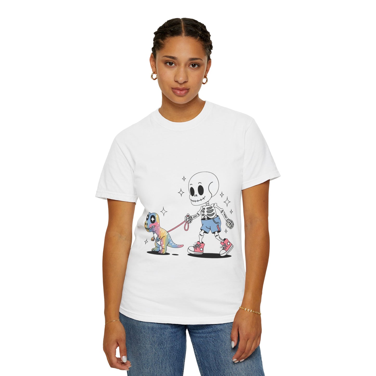 Dino Walk Tee – Skeleton Walking Rainbow Dinosaur Shirt