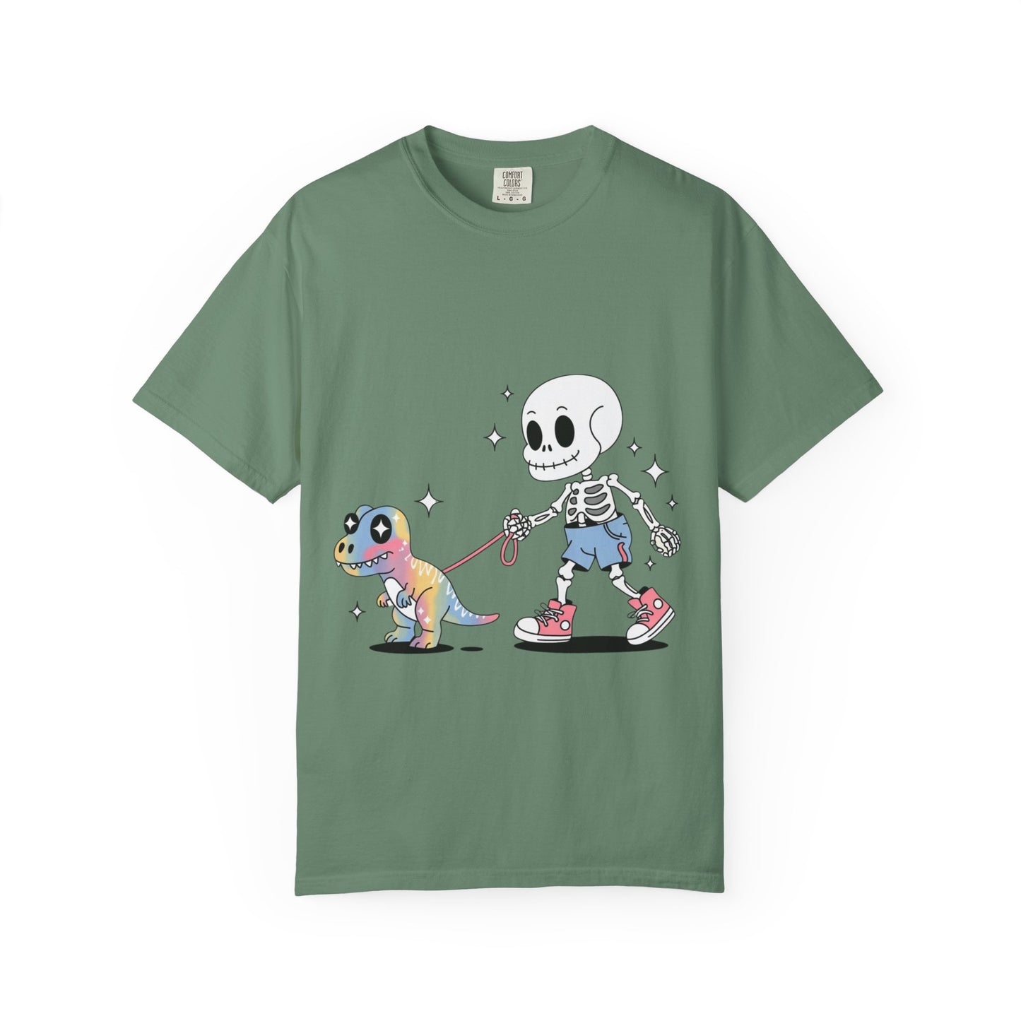 Dino Walk Tee – Skeleton Walking Rainbow Dinosaur Shirt