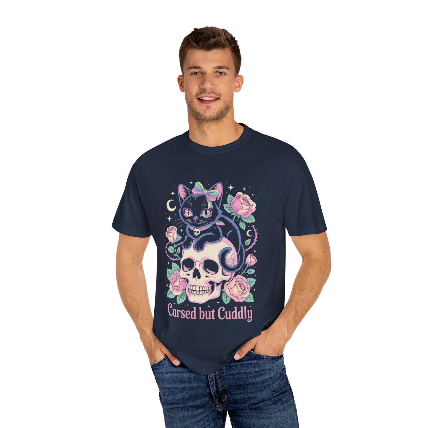 Cursed but Cuddly Cat Tee – Pastel Goth Black Cat T-Shirt